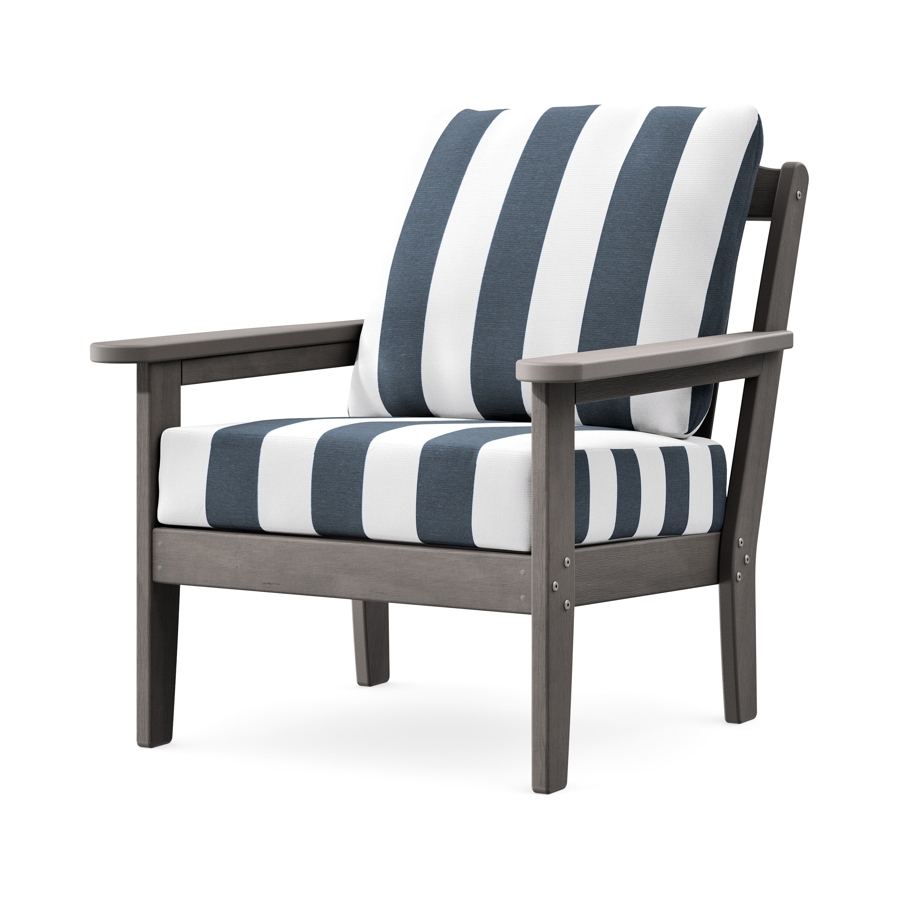 Cottage Deep Seating Chair in Driftwood / Cabana Stripe Marine Indigo