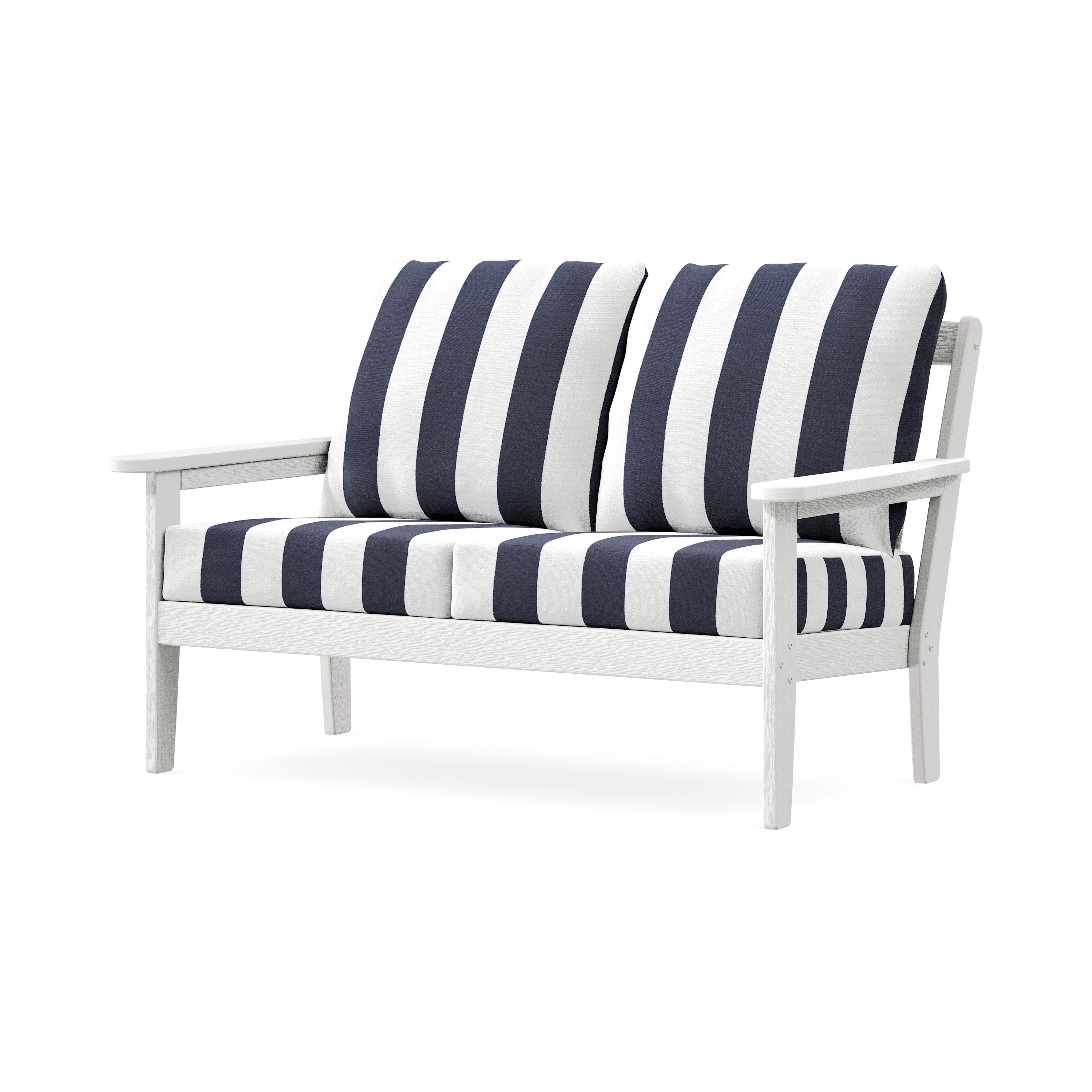 Cottage Deep Seating Loveseat in Vintage White / Cabana Stripe Navy