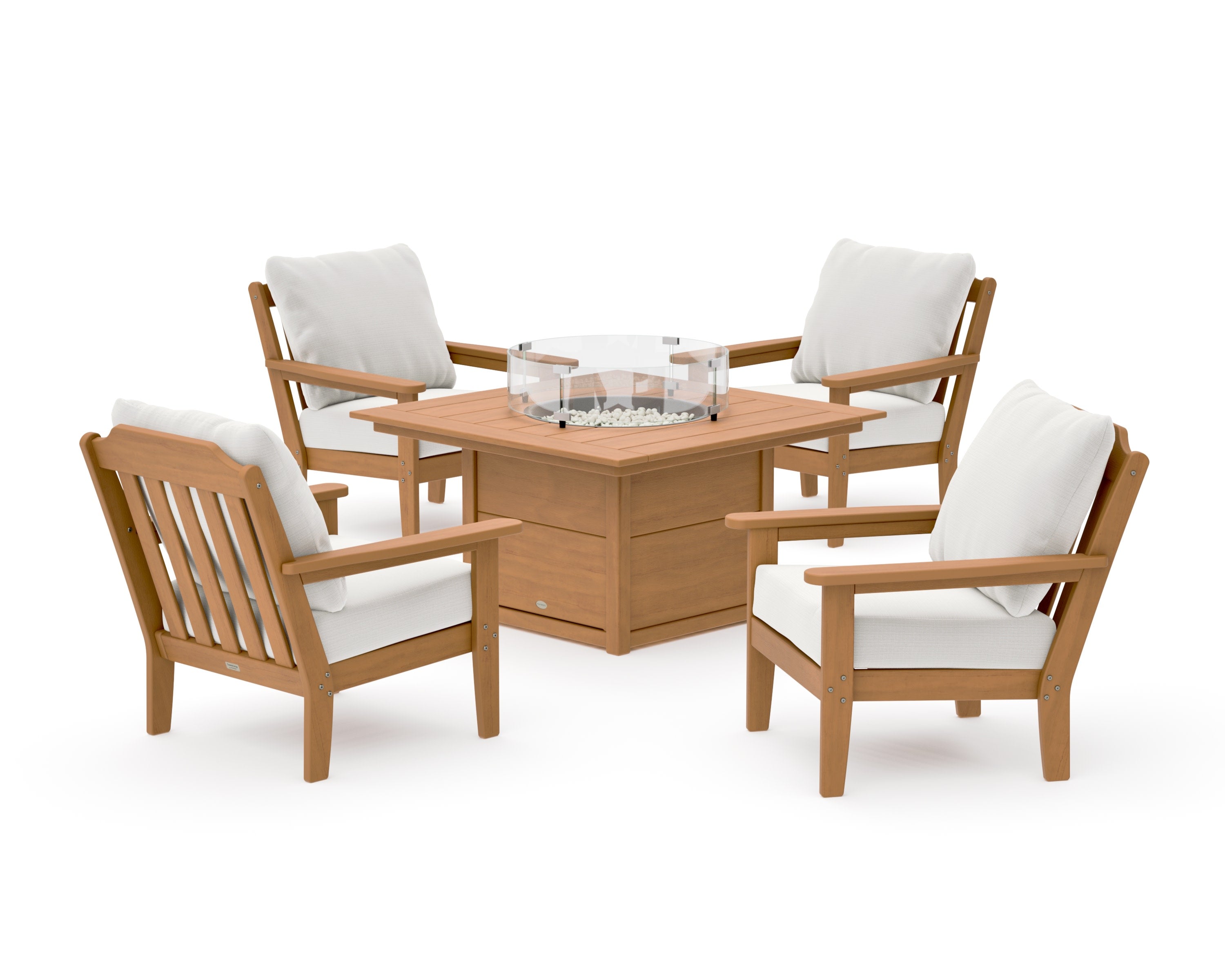 Cottage 5-Piece Deep Seating Set with Fire Pit Table in Natural / Natural Linen