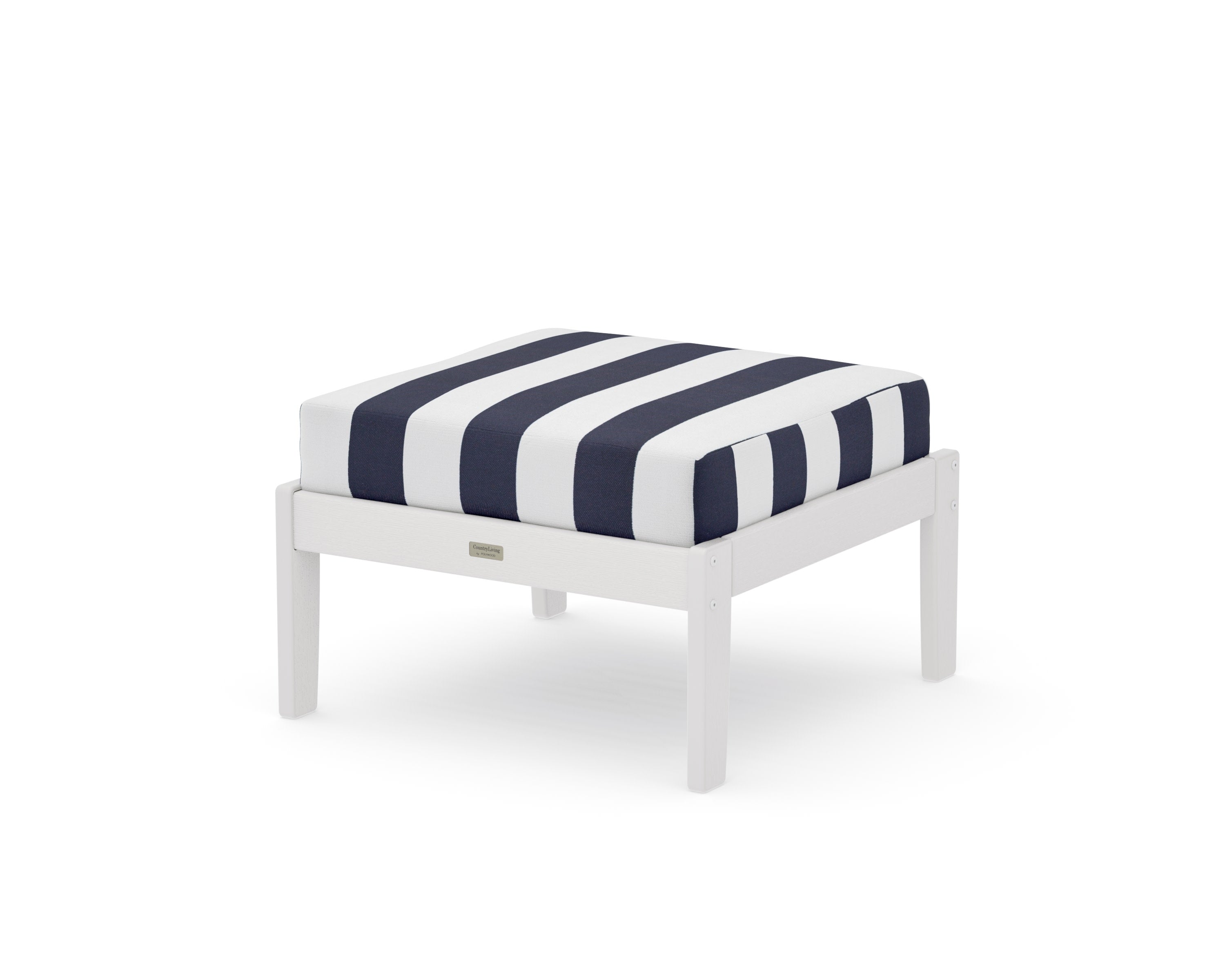 Cottage Deep Seating Ottoman in Vintage White / Cabana Stripe Navy