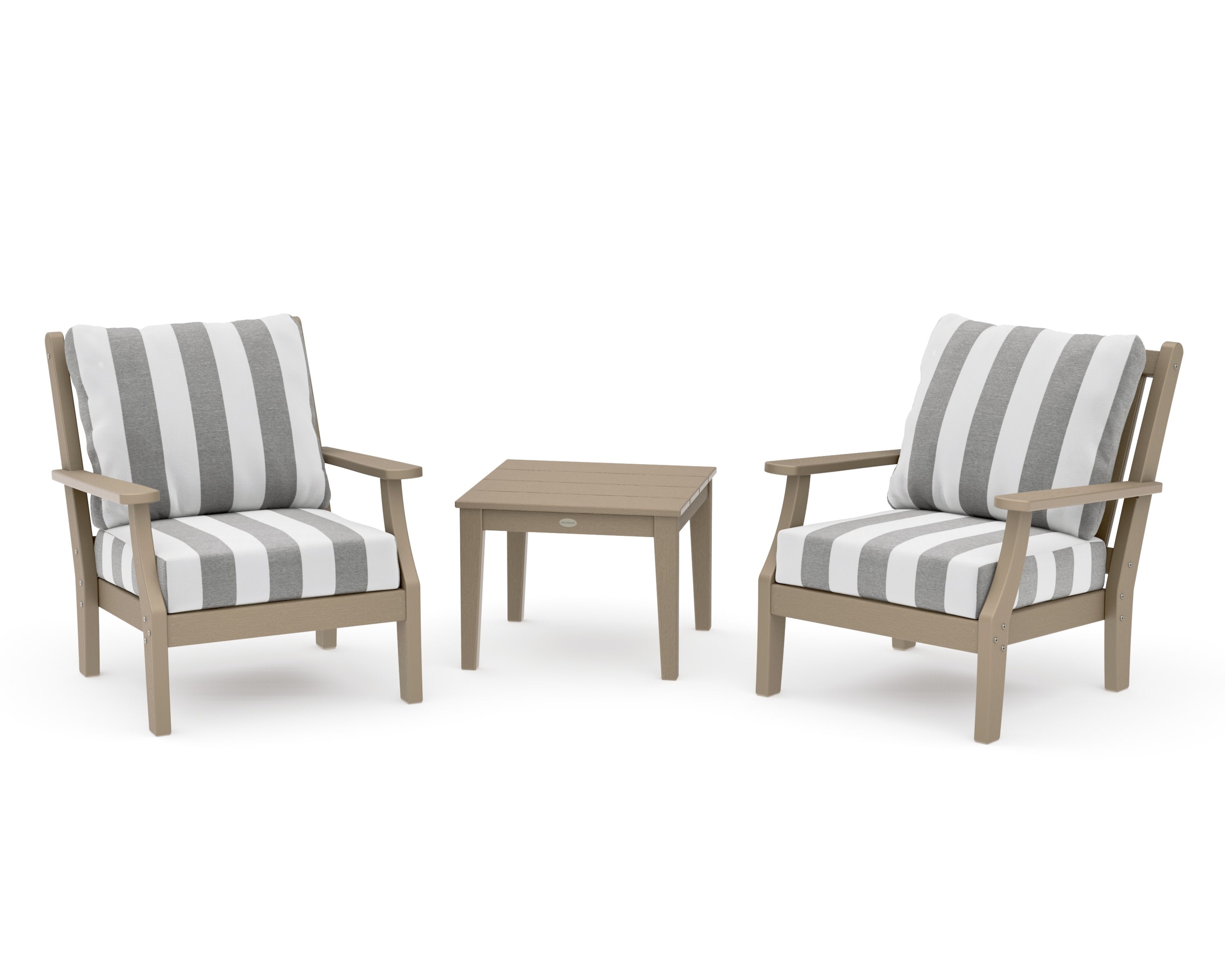 Wovendale 3-Piece Deep Seating Set in Vintage Sahara / Cabana Stripe Grey Mist