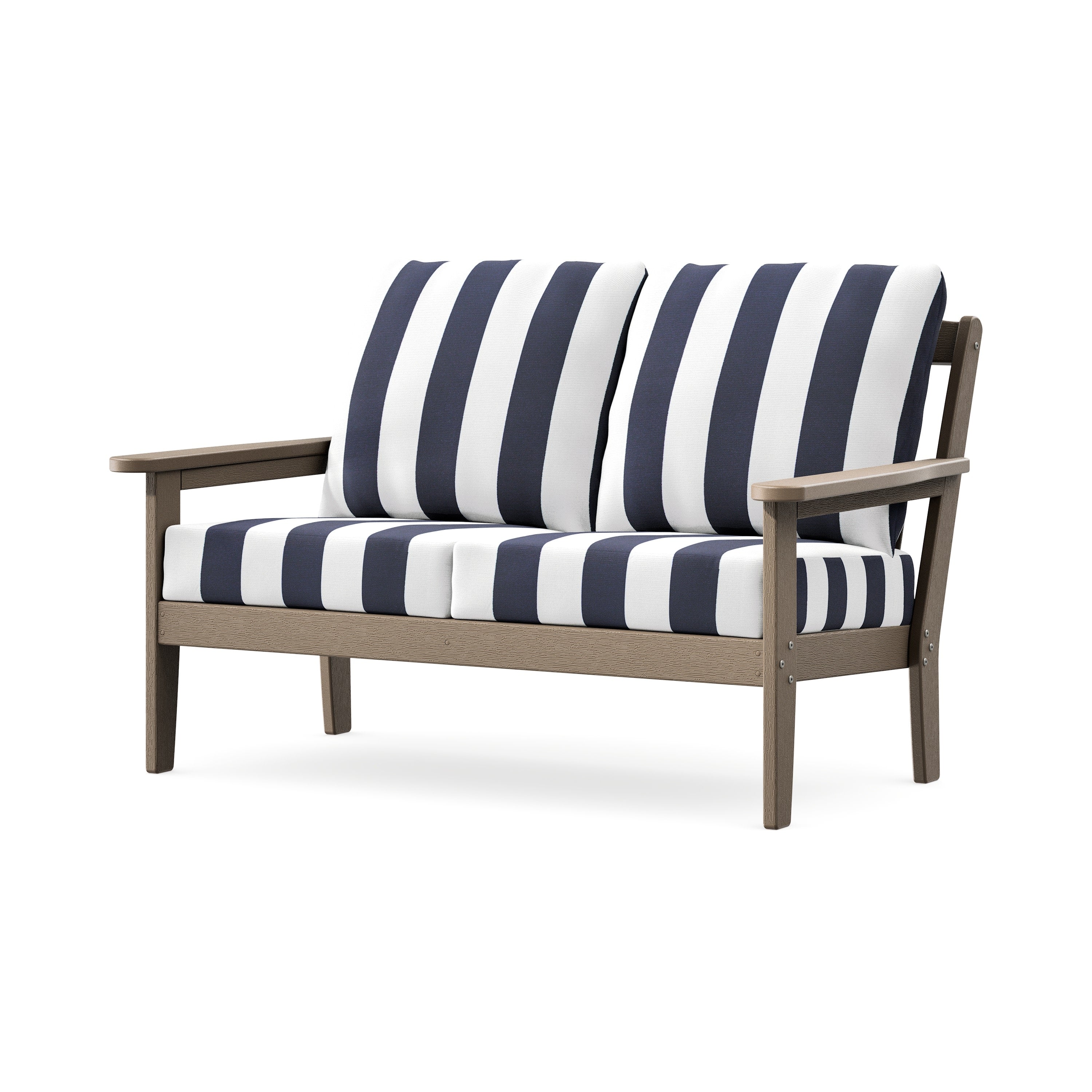 Cottage Deep Seating Loveseat in Vintage Sahara / Cabana Stripe Navy