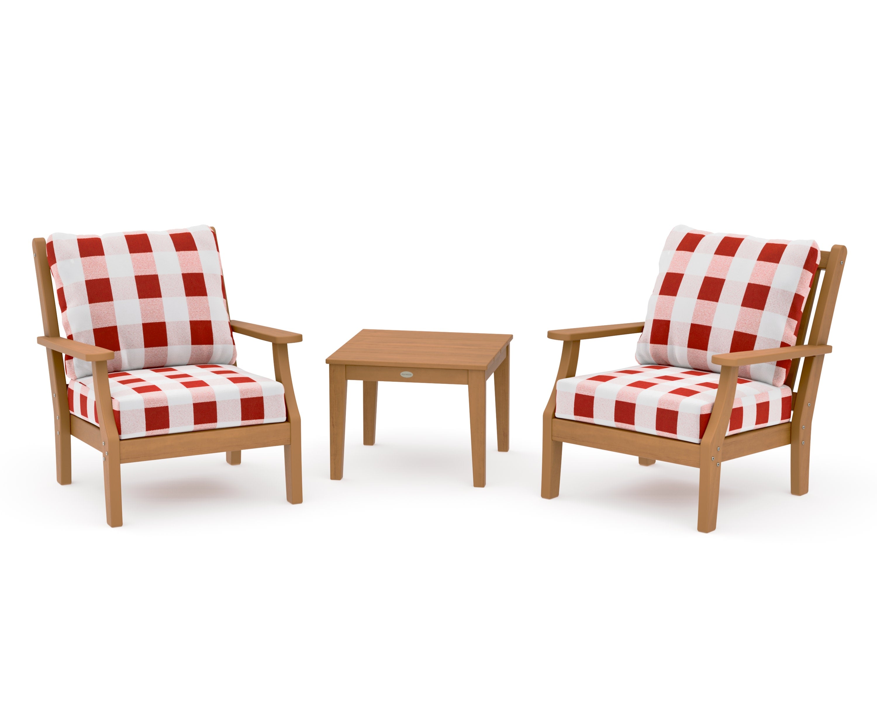 Wovendale 3-Piece Deep Seating Set in Natural / Buffalo Plaid Crimson