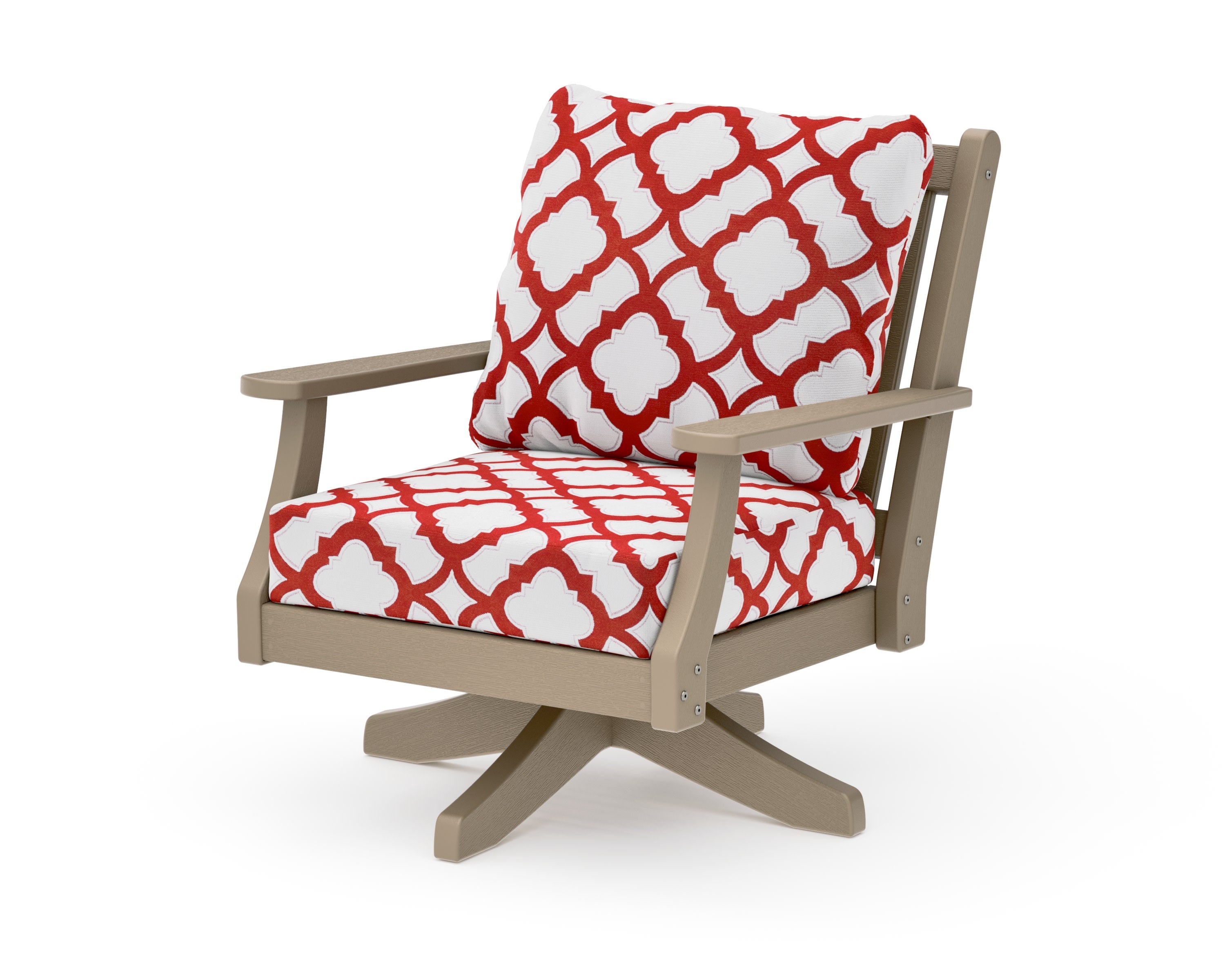 Wovendale Deep Seating Swivel Chair in Vintage Sahara / Trellis Crimson
