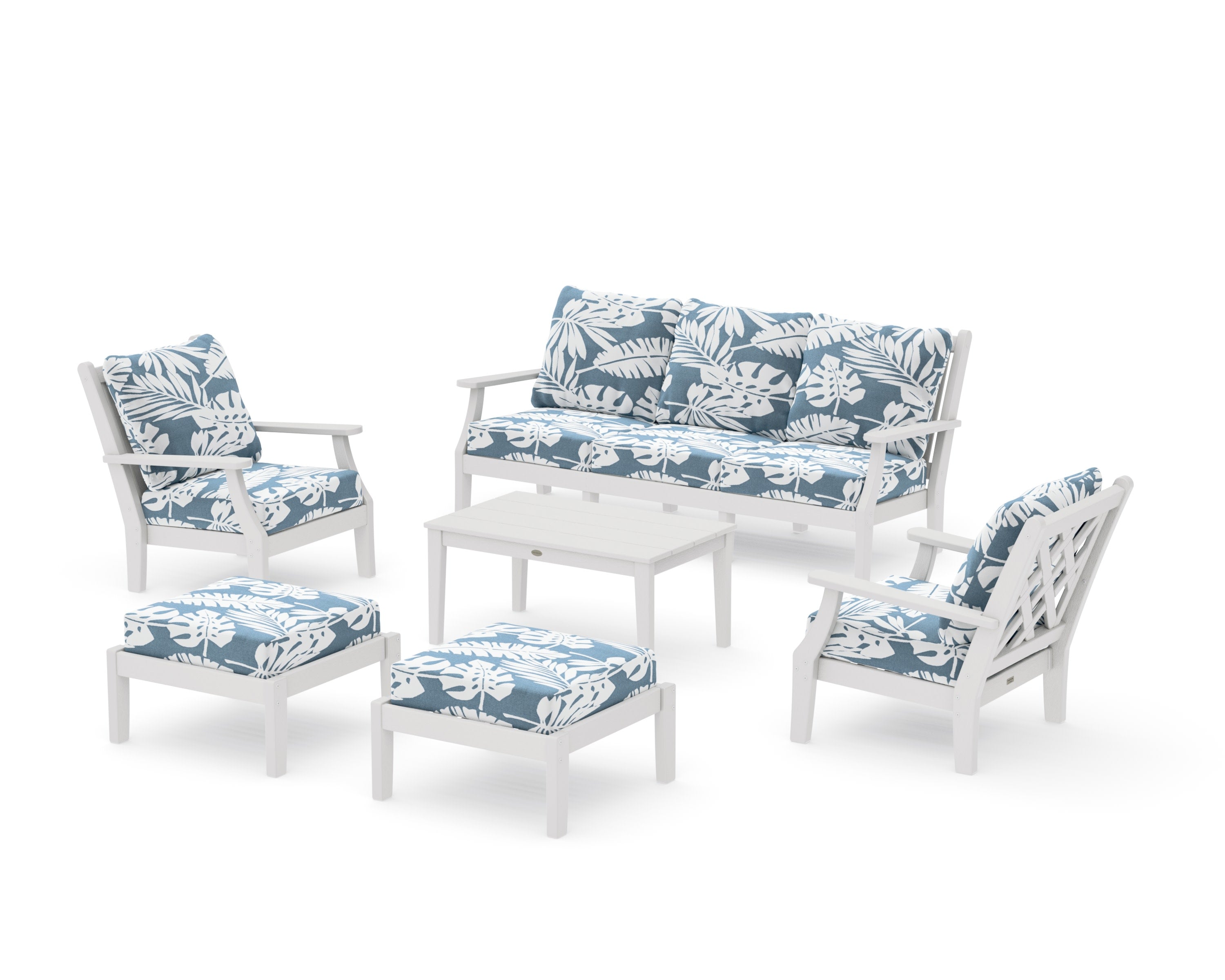 Wovendale 6-Piece Lounge Sofa Set in Vintage White / Leaf Sky Blue