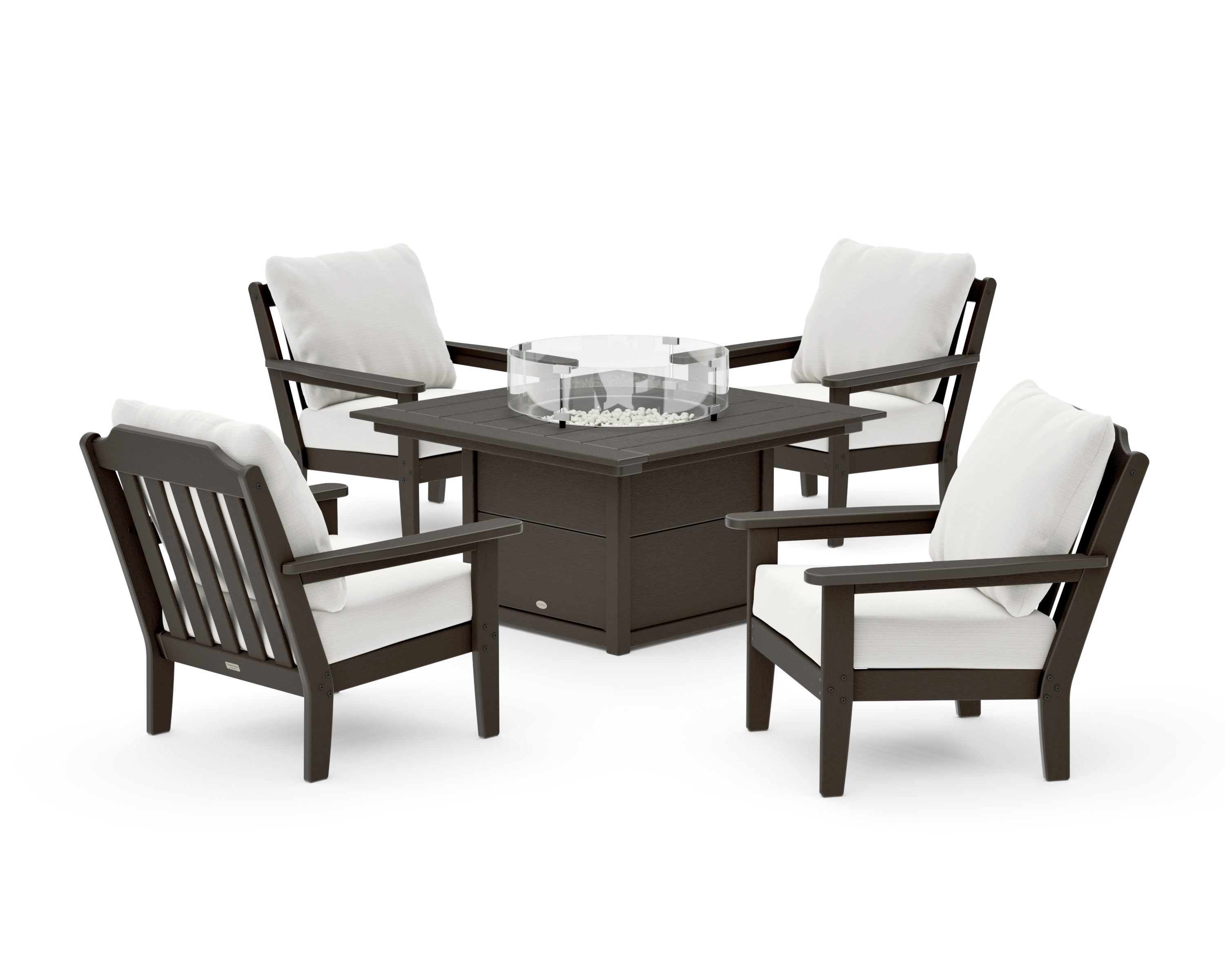 Cottage 5-Piece Deep Seating Set with Fire Pit Table in Vintage Coffee / Natural Linen