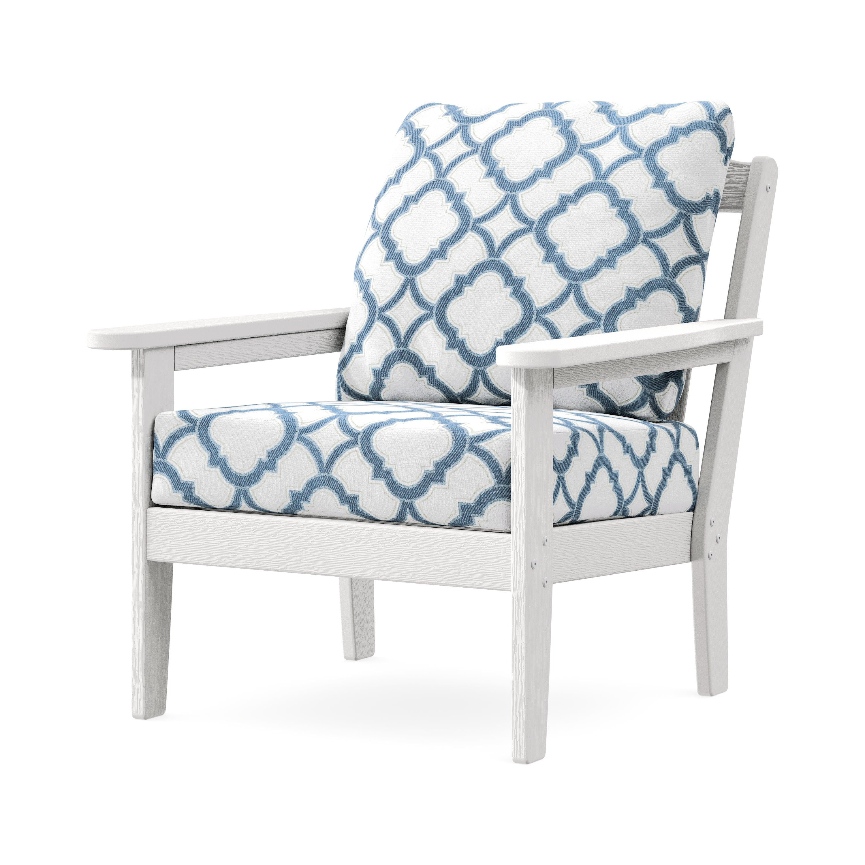Cottage Deep Seating Chair in Vintage White / Trellis Sky Blue