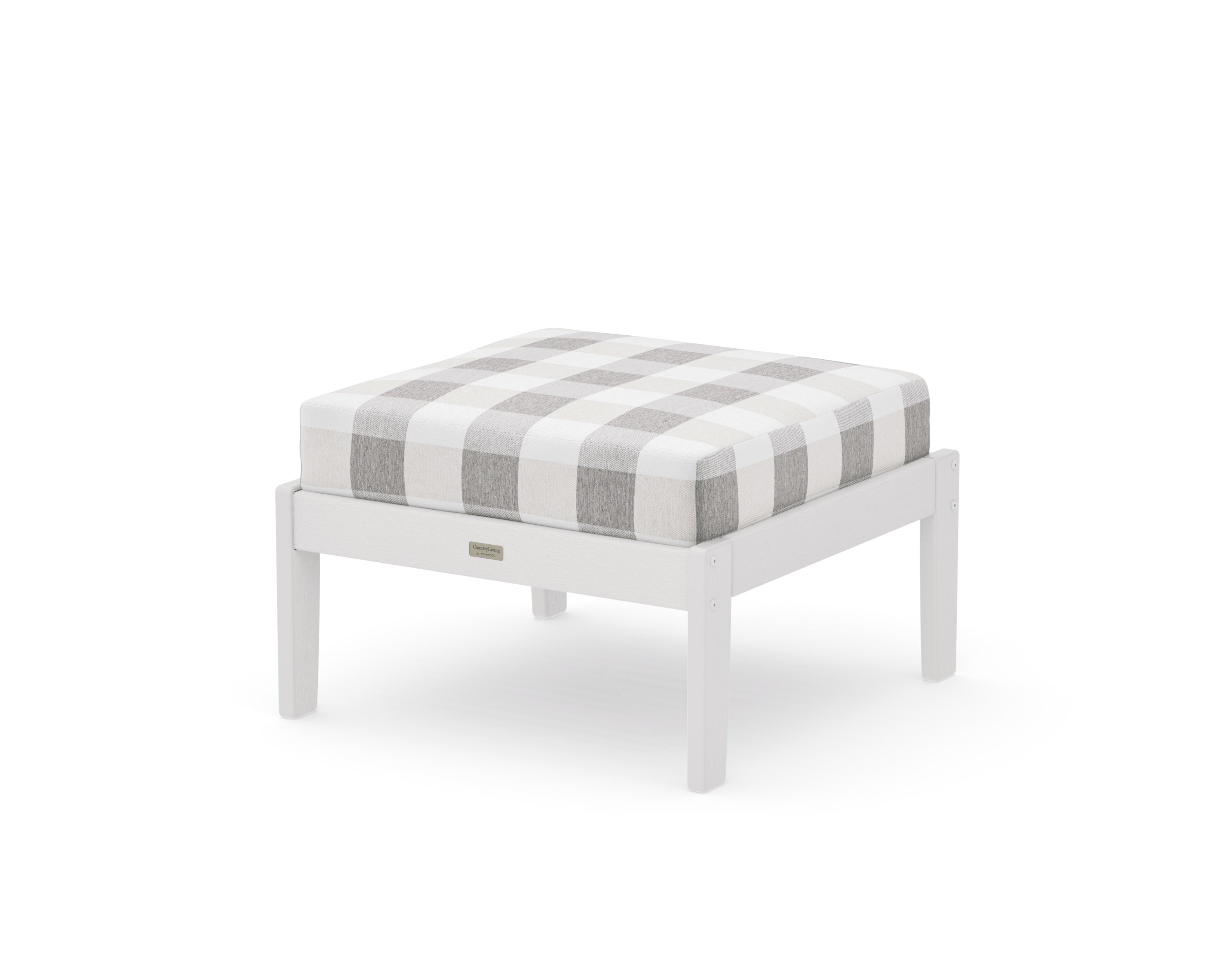 Cottage Deep Seating Ottoman in Vintage White / Buffalo Plaid Grey Mist