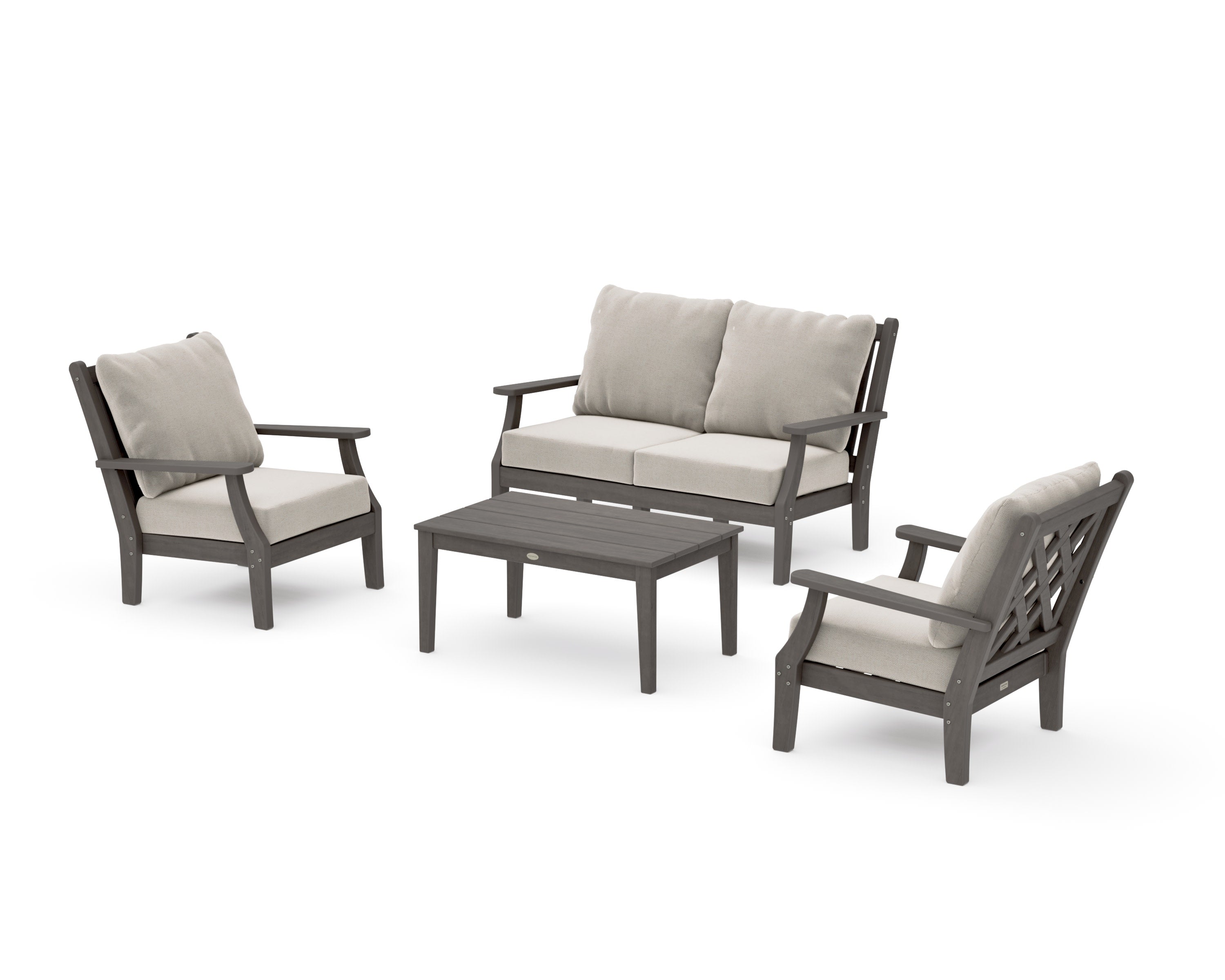 Wovendale 4-Piece Deep Seating Set with Loveseat in Driftwood / Dune Burlap