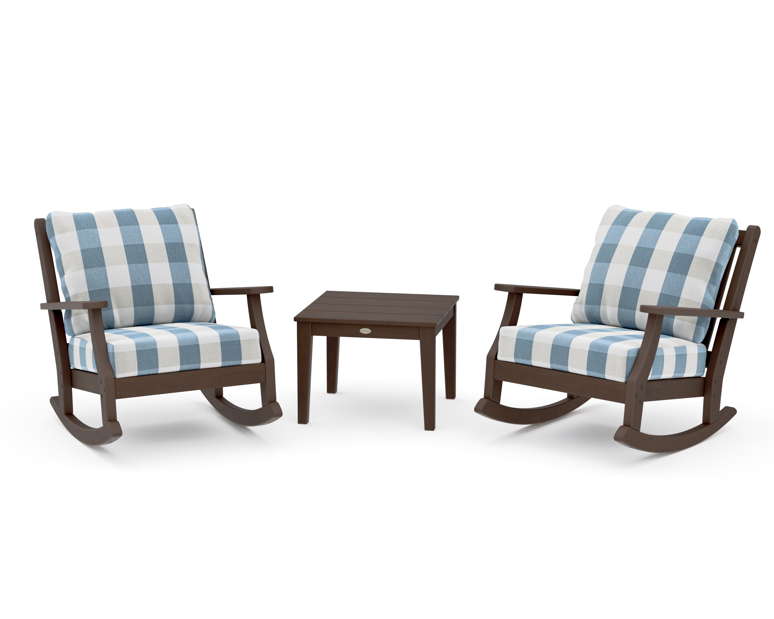Wovendale 3-Piece Deep Seating Rocker Set in Kona / Buffalo Plaid Sky Blue