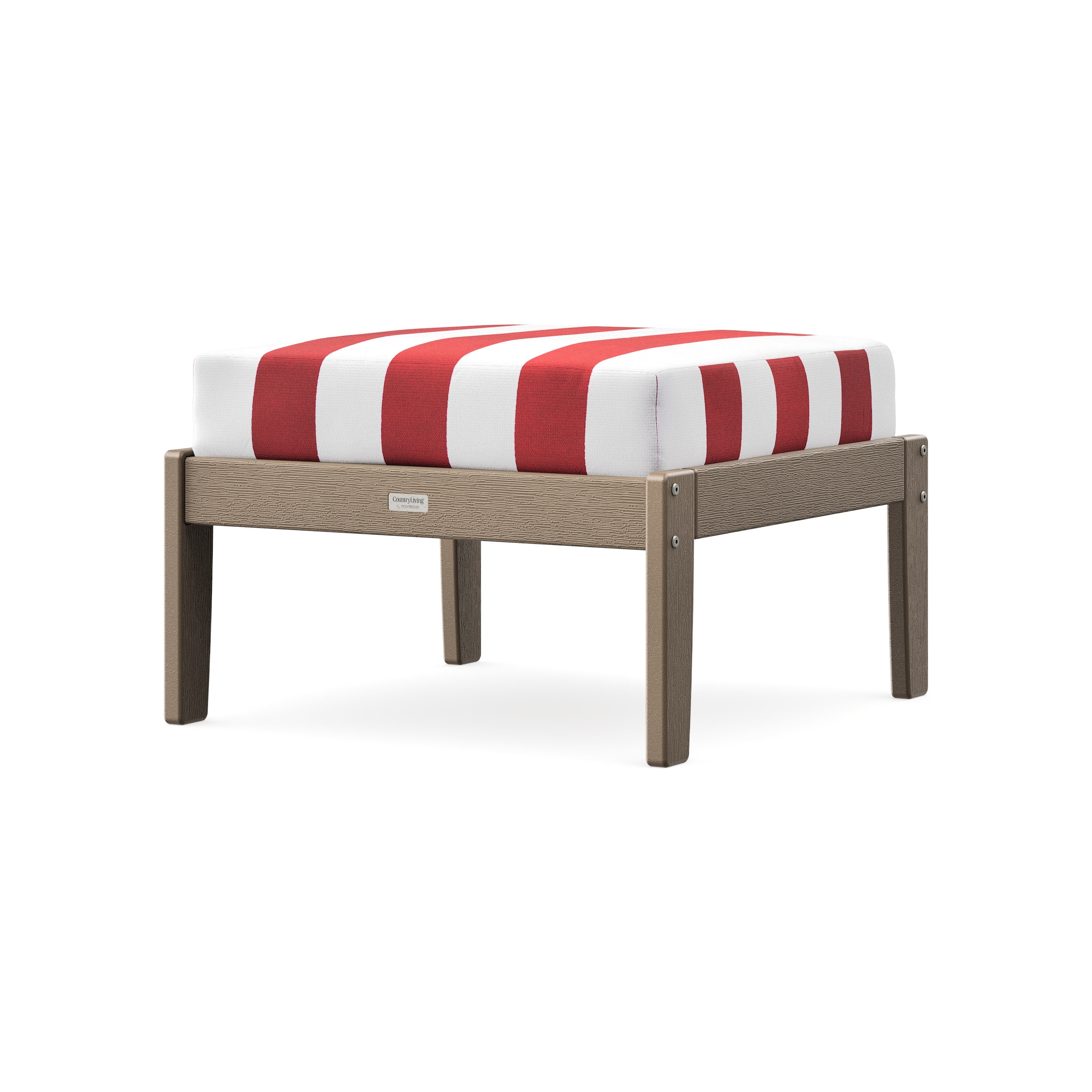 Cottage Deep Seating Ottoman in Vintage Sahara / Cabana Stripe Crimson