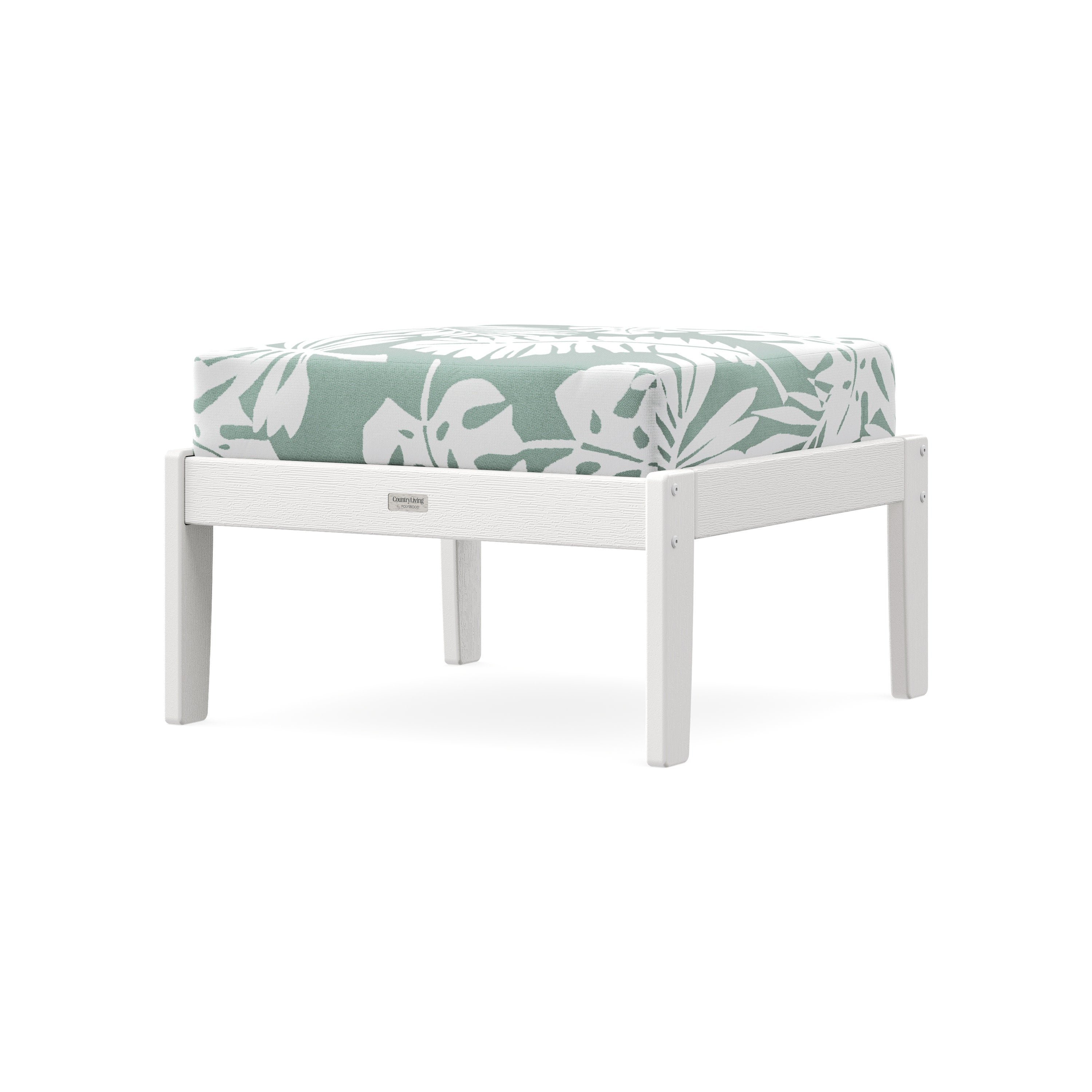 Cottage Deep Seating Ottoman in Vintage White / Leaf Glacier Spa