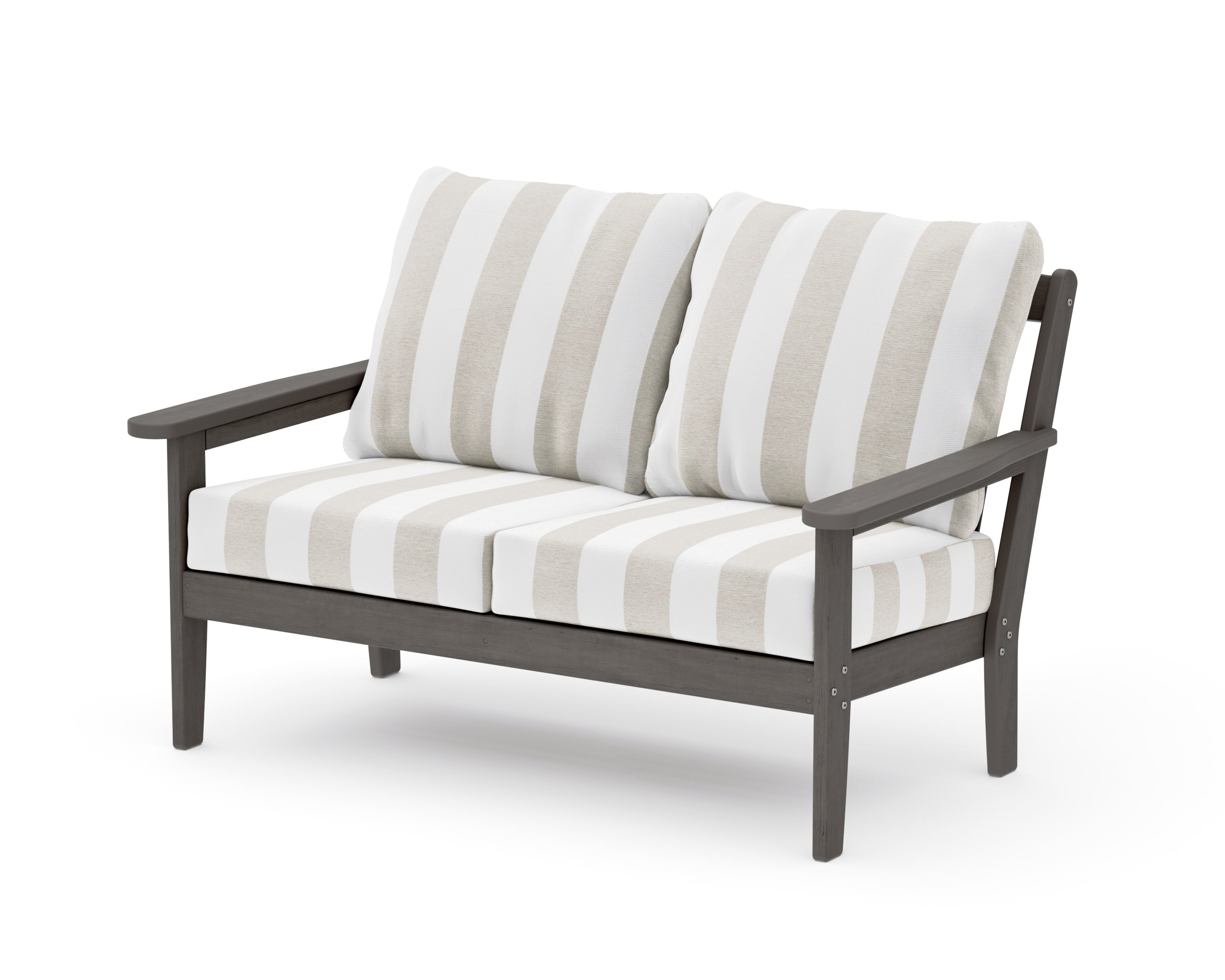 Cottage Deep Seating Loveseat in Driftwood / Cabana Stripe Dune Burlap