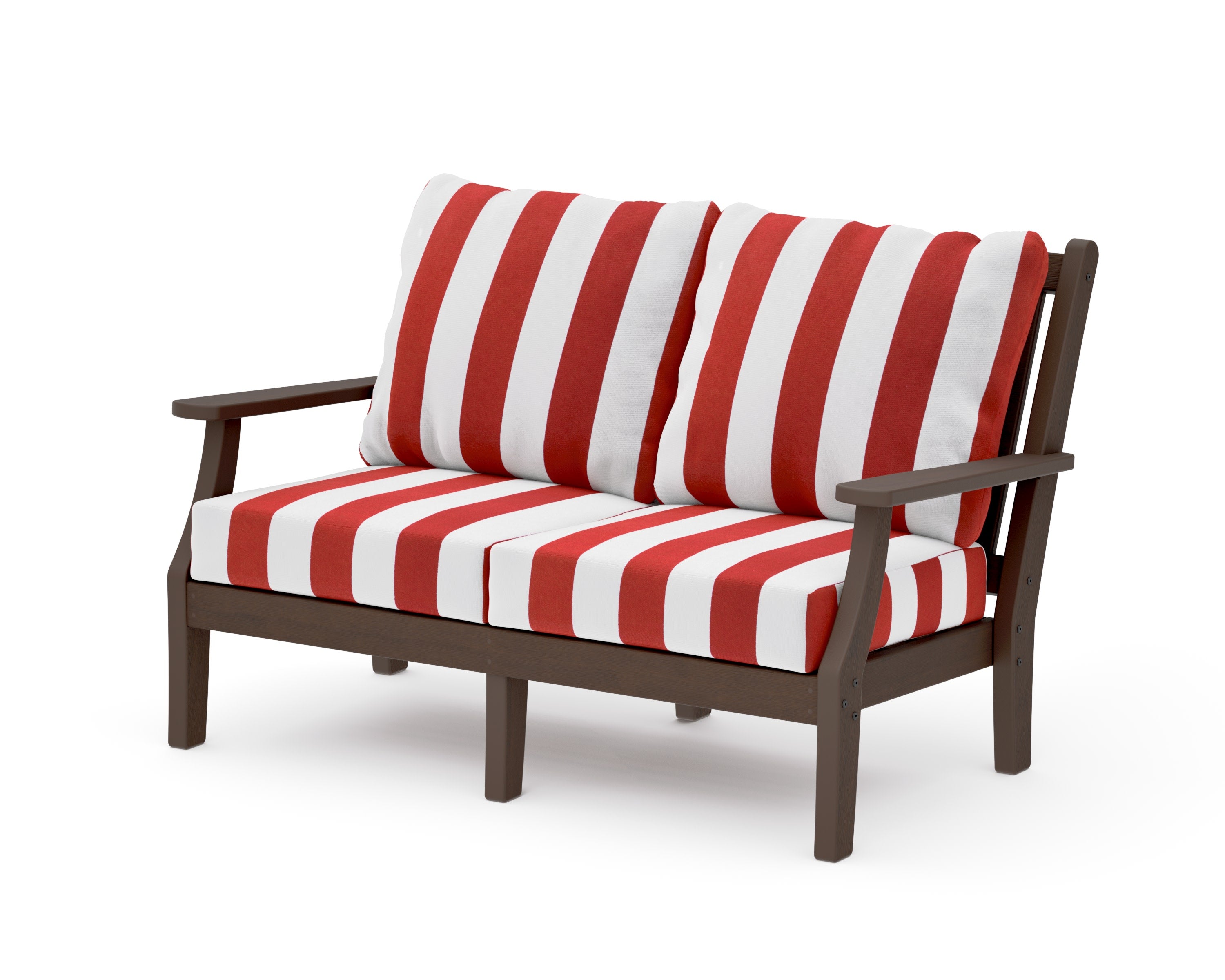 Wovendale Deep Seating Loveseat in Kona / Cabana Stripe Crimson