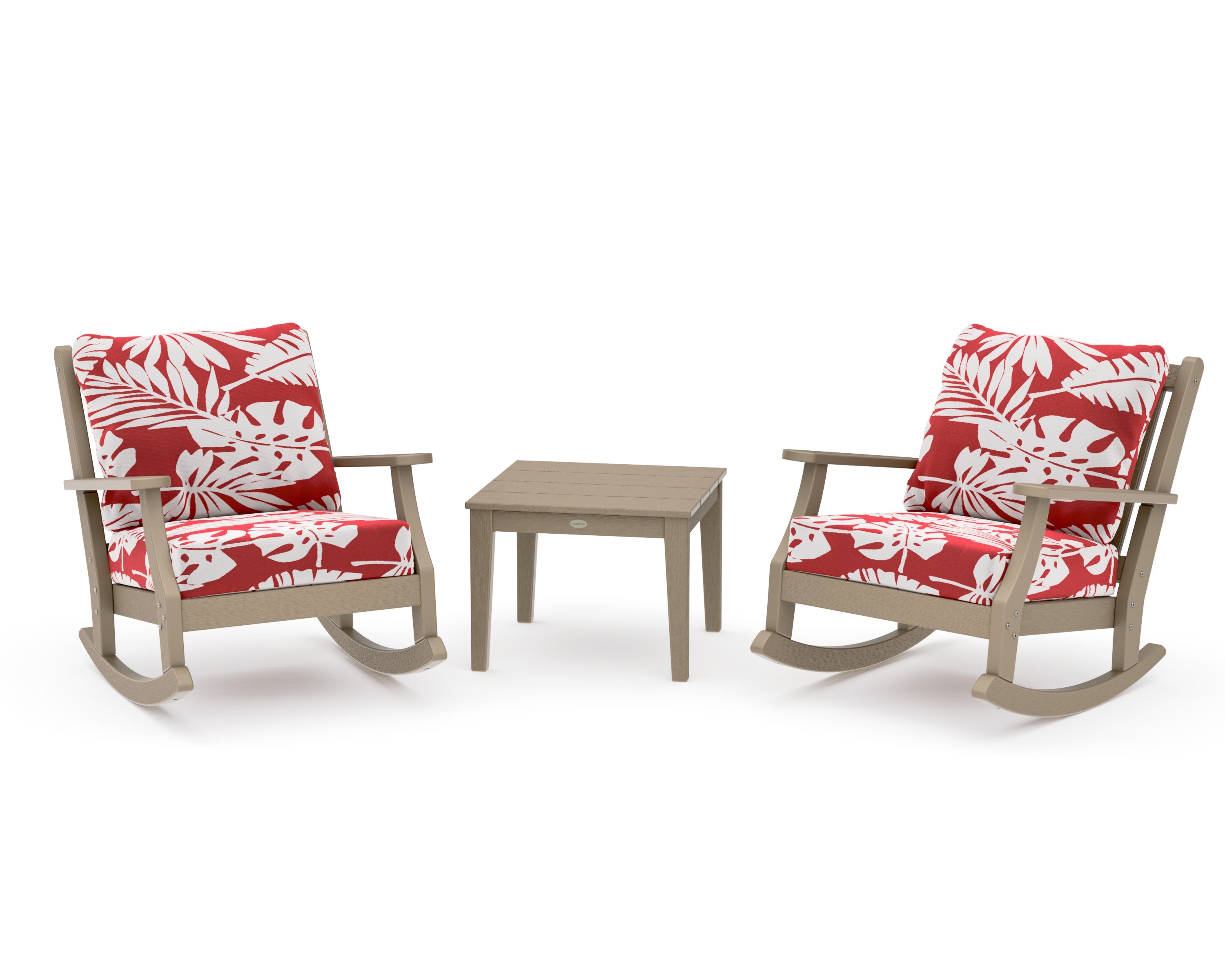 Wovendale 3-Piece Deep Seating Rocker Set in Vintage Sahara / Leaf Crimson