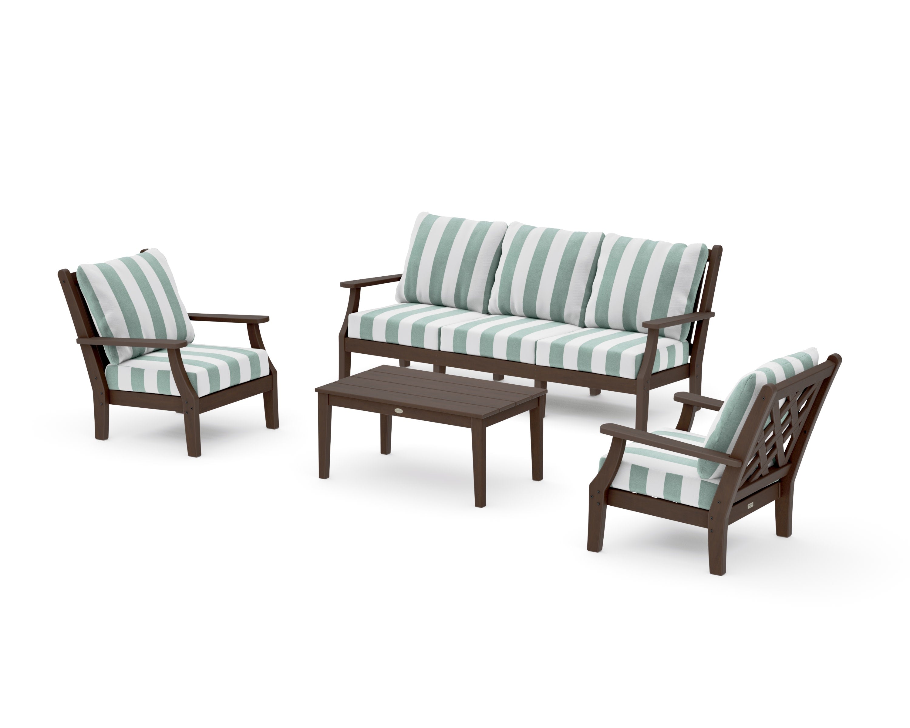 Wovendale 4-Piece Deep Seating Set with Sofa in Kona / Cabana Stripe Glacier Spa