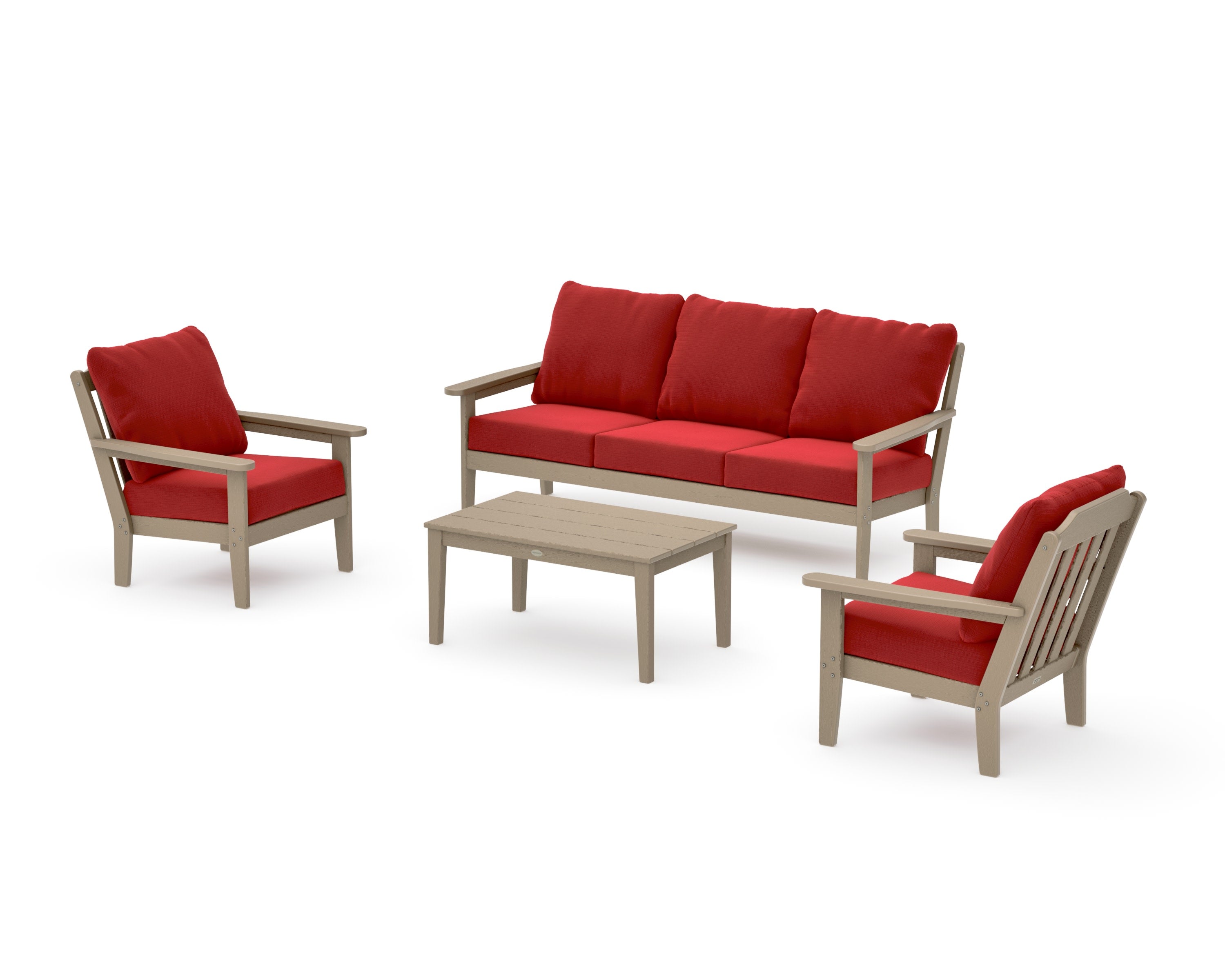 Cottage 4-Piece Deep Seating Set with Sofa in Vintage Sahara / Crimson Linen