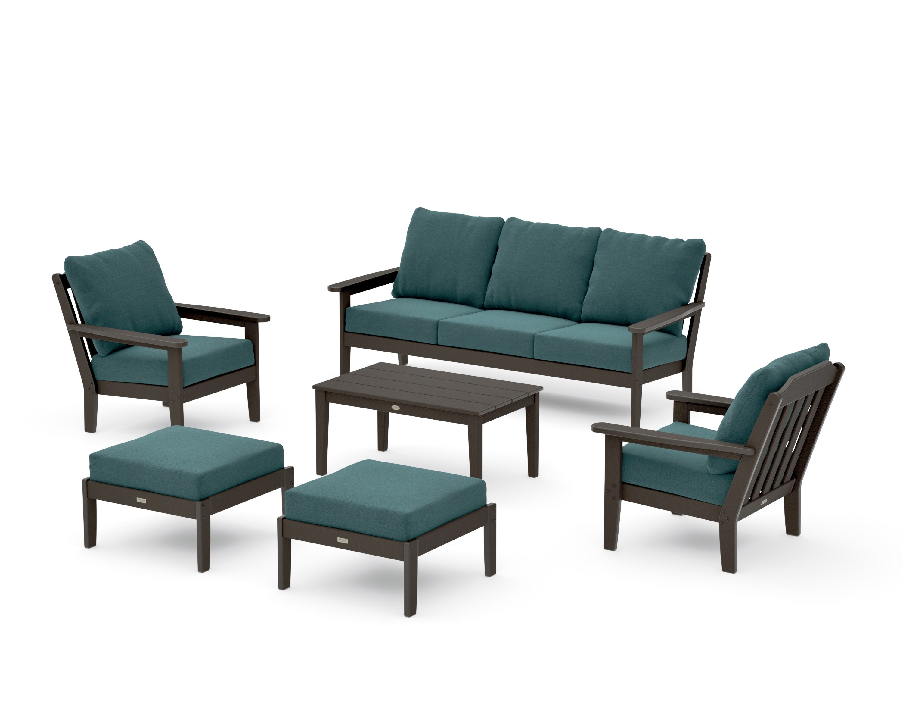 Cottage 6-Piece Lounge Sofa Set in Vintage Coffee / Ocean Teal