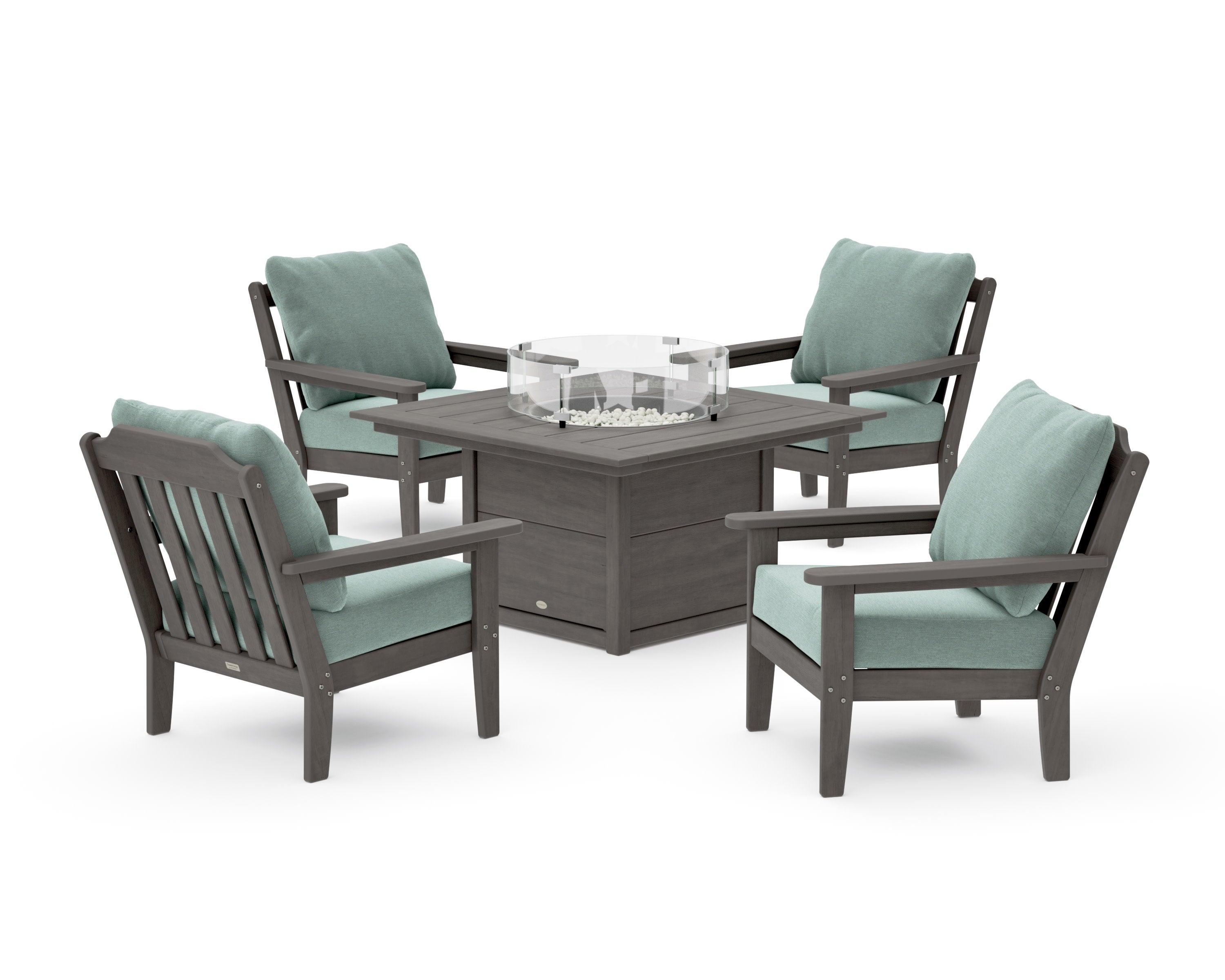 Cottage 5-Piece Deep Seating Set with Fire Pit Table in Driftwood / Glacier Spa