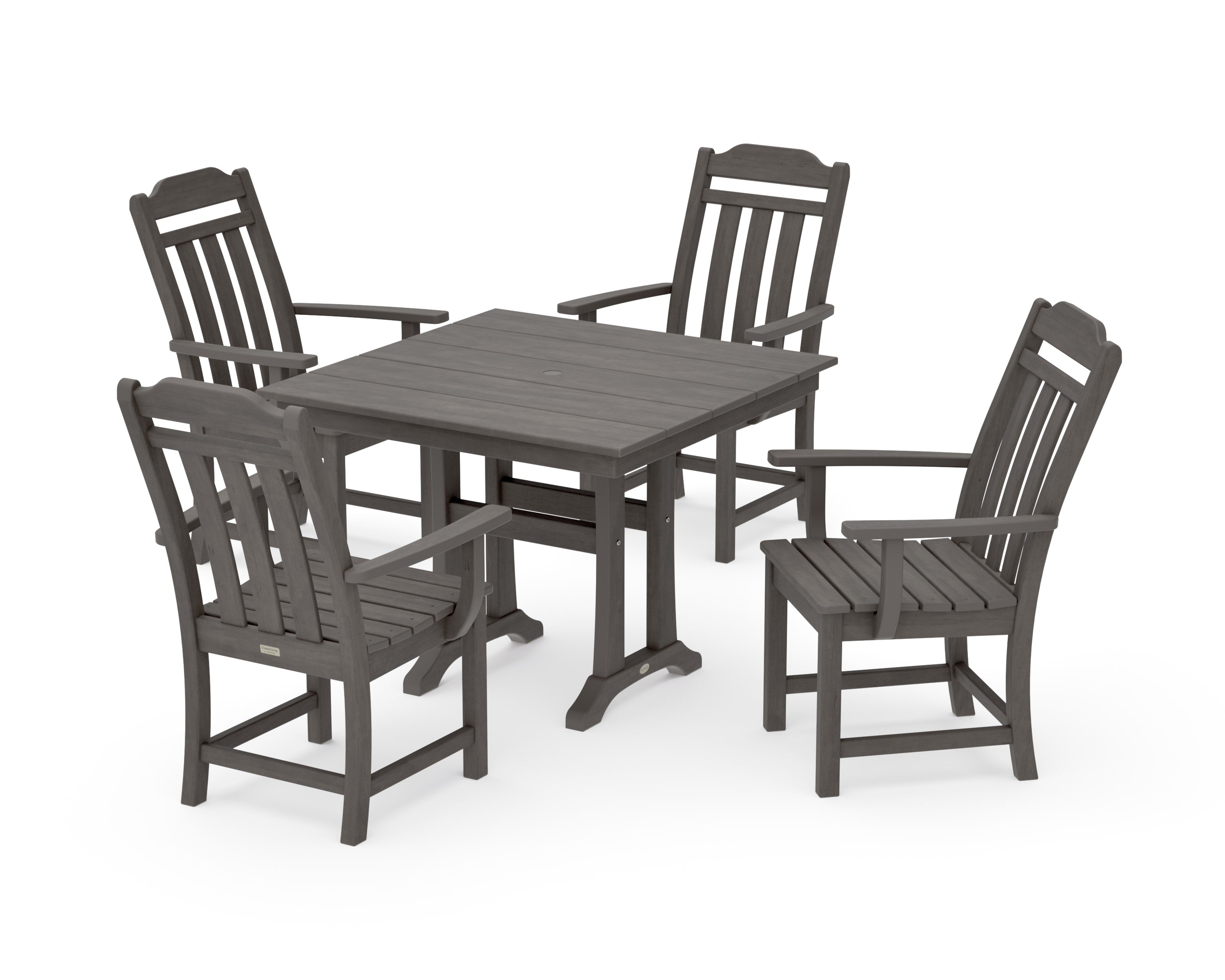 Cottage 5-Piece Farmhouse Dining Set with Trestle Legs in Driftwood