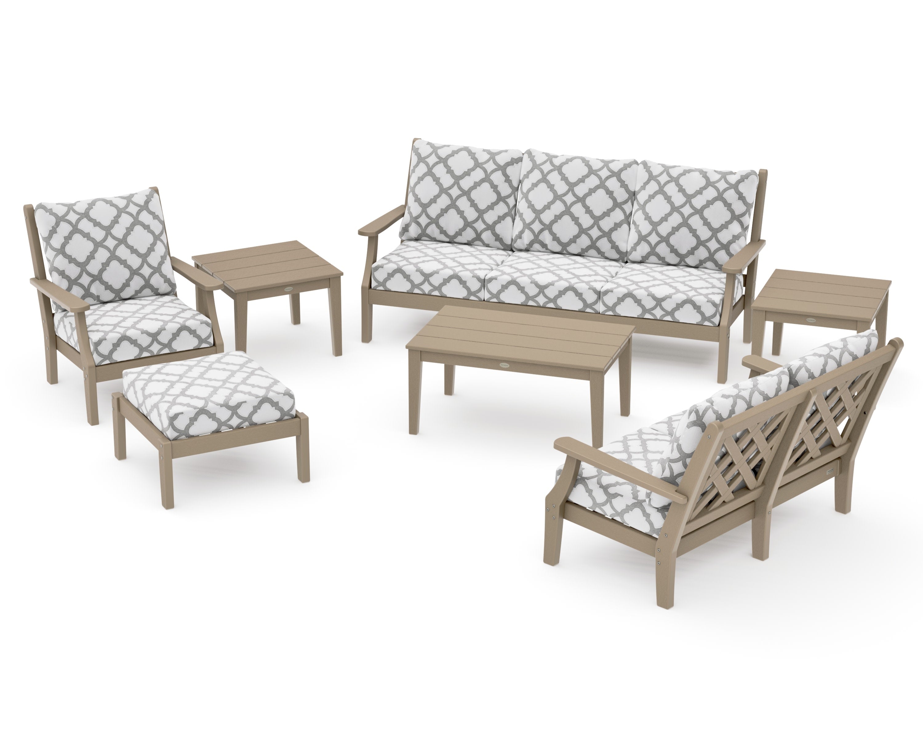 Wovendale 7-Piece Deep Seating Set in Vintage Sahara / Trellis Grey Mist