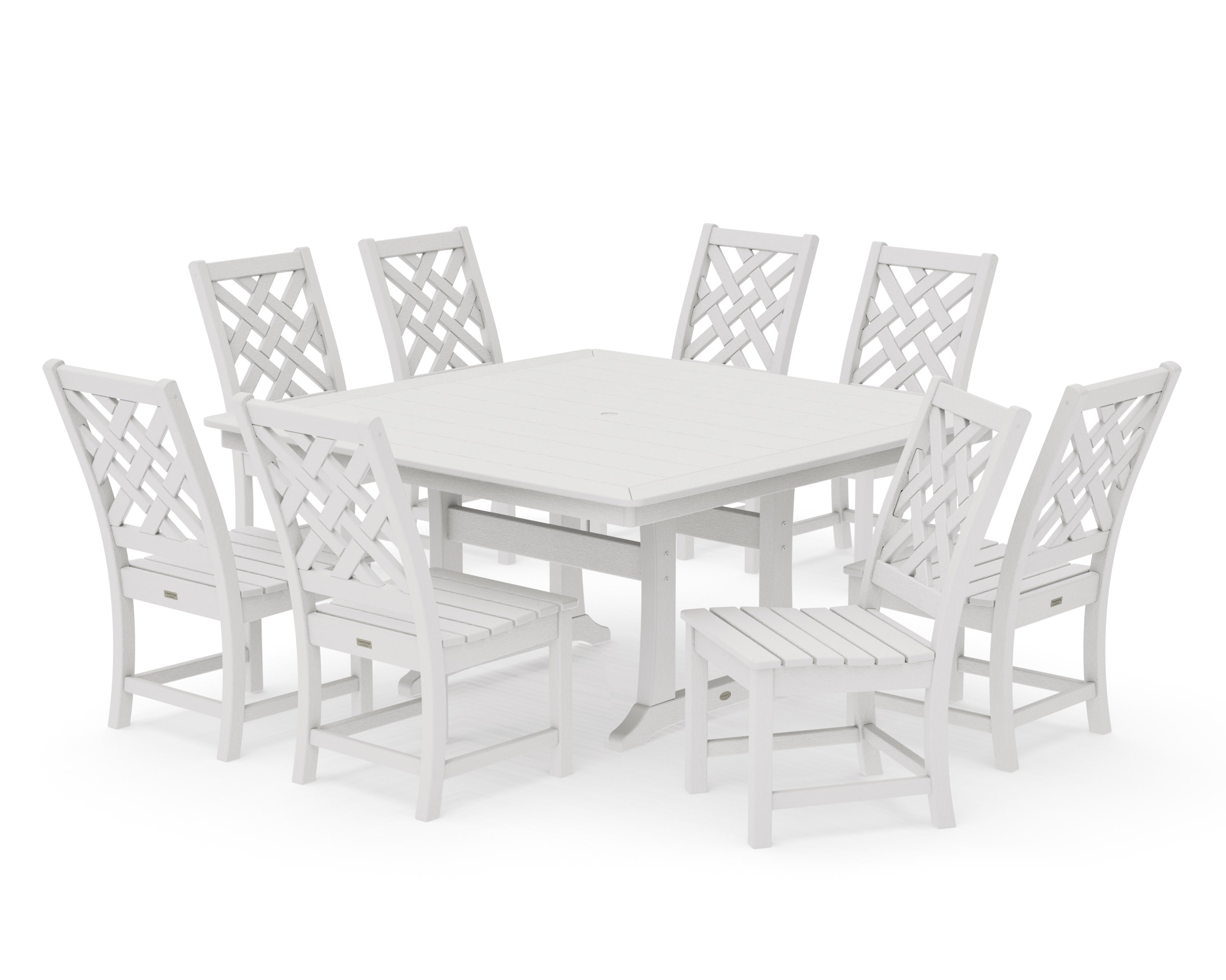 Wovendale Side Chair 9-Piece Square Dining Set with Trestle Legs in Vintage White