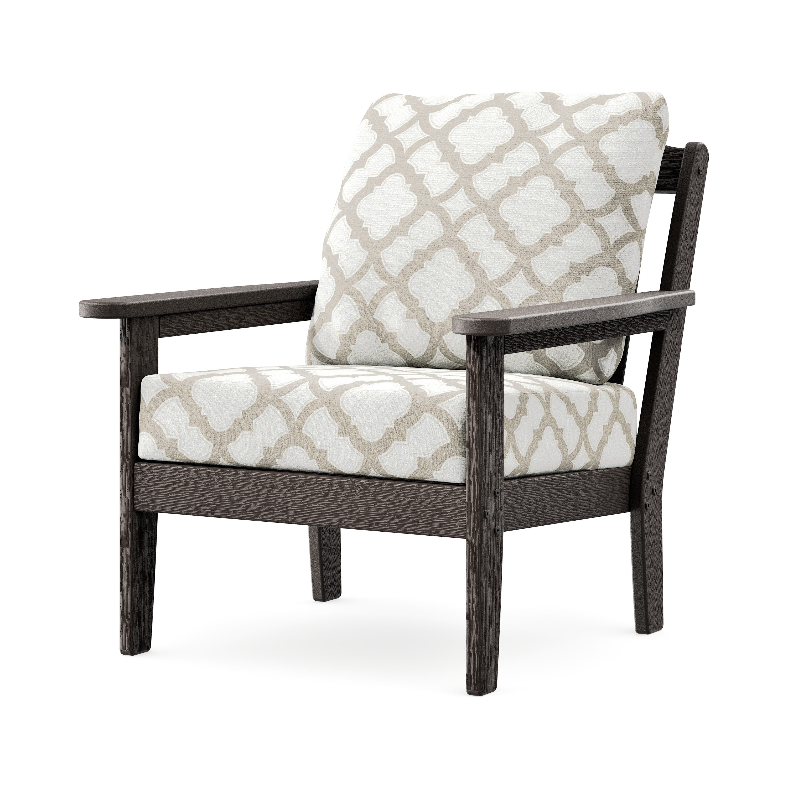 Cottage Deep Seating Chair in Vintage Coffee / Trellis Dune Burlap