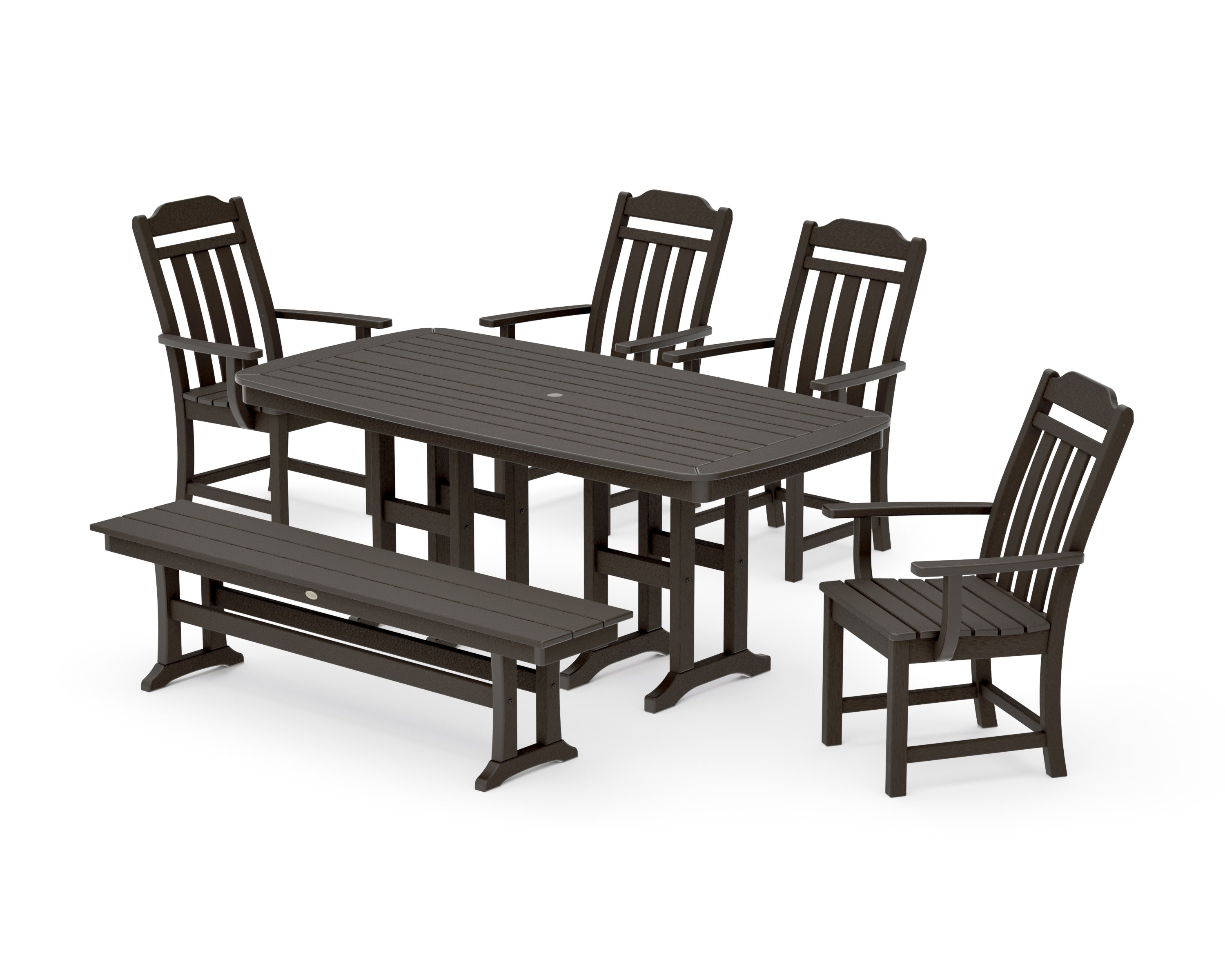 Cottage 6-Piece Dining Set with Bench in Vintage Coffee