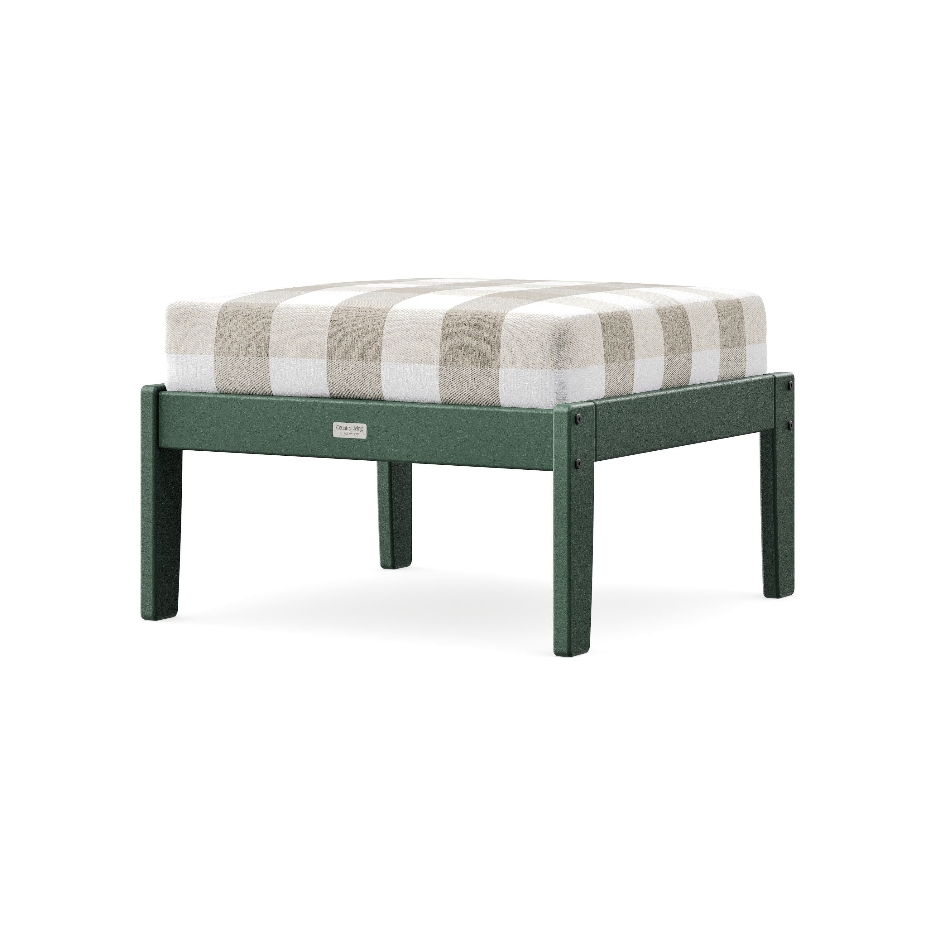 Cottage Deep Seating Ottoman in Green / Buffalo Plaid Dune Burlap