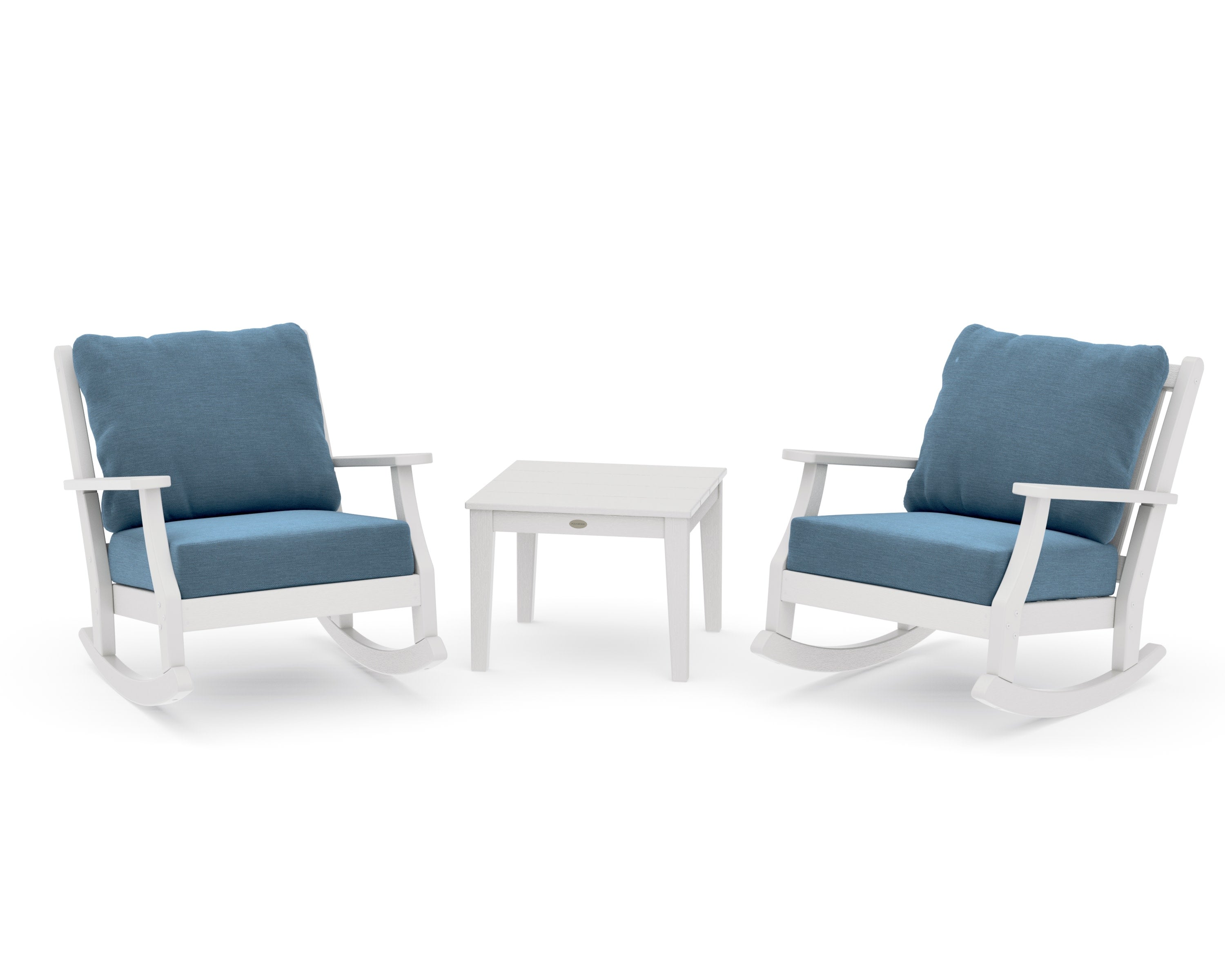 Wovendale 3-Piece Deep Seating Rocker Set in Vintage White / Sky Blue