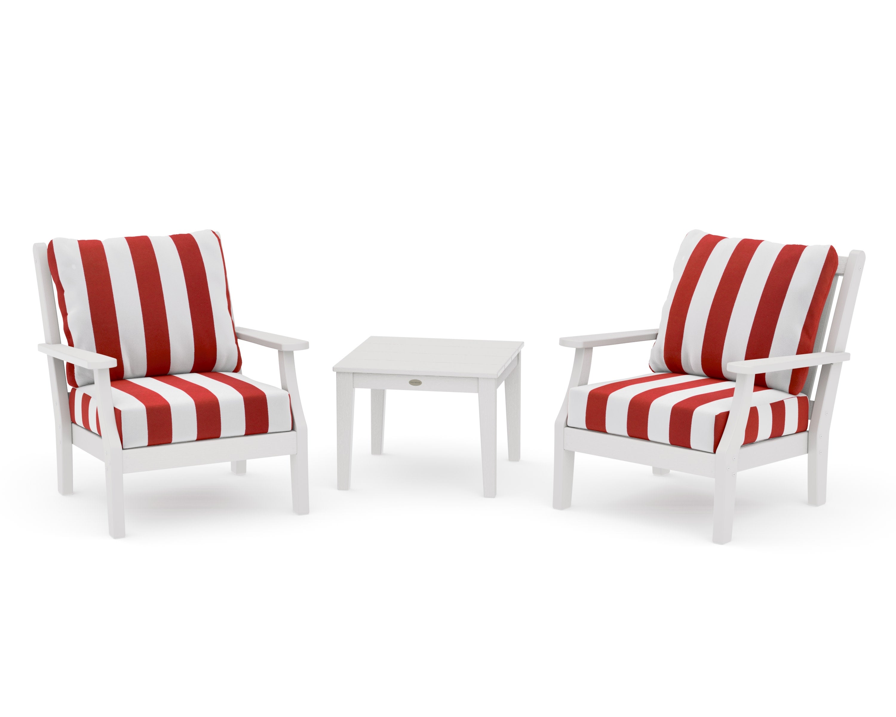 Wovendale 3-Piece Deep Seating Set in Vintage White / Cabana Stripe Crimson