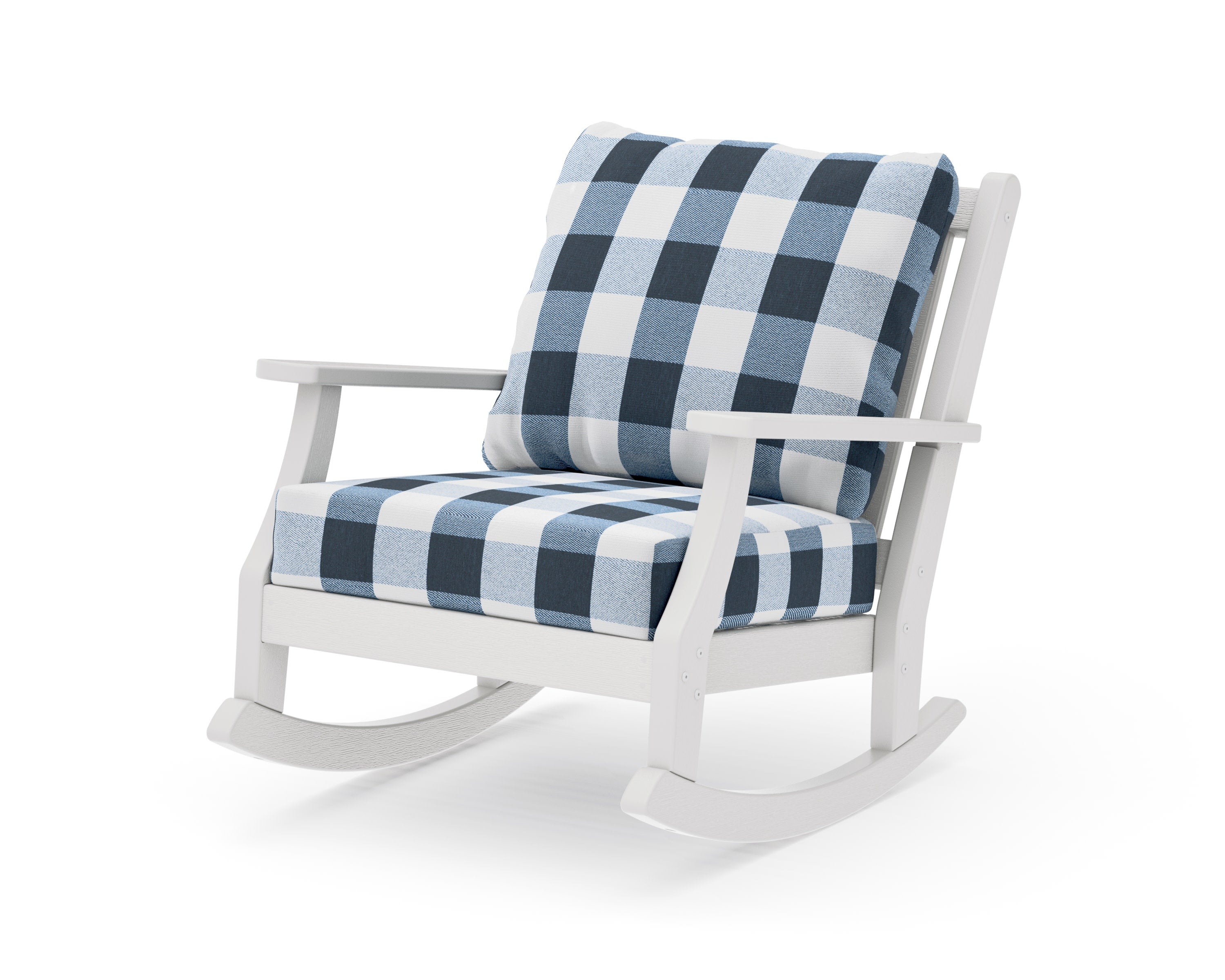 Wovendale Deep Seating Rocking Chair in Vintage White / Buffalo Plaid Marine Indigo