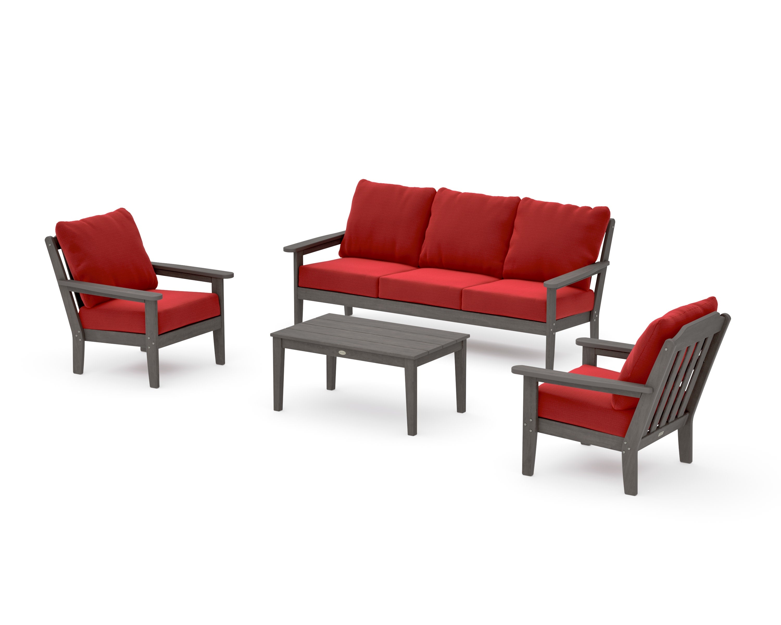 Cottage 4-Piece Deep Seating Set with Sofa in Driftwood / Crimson Linen