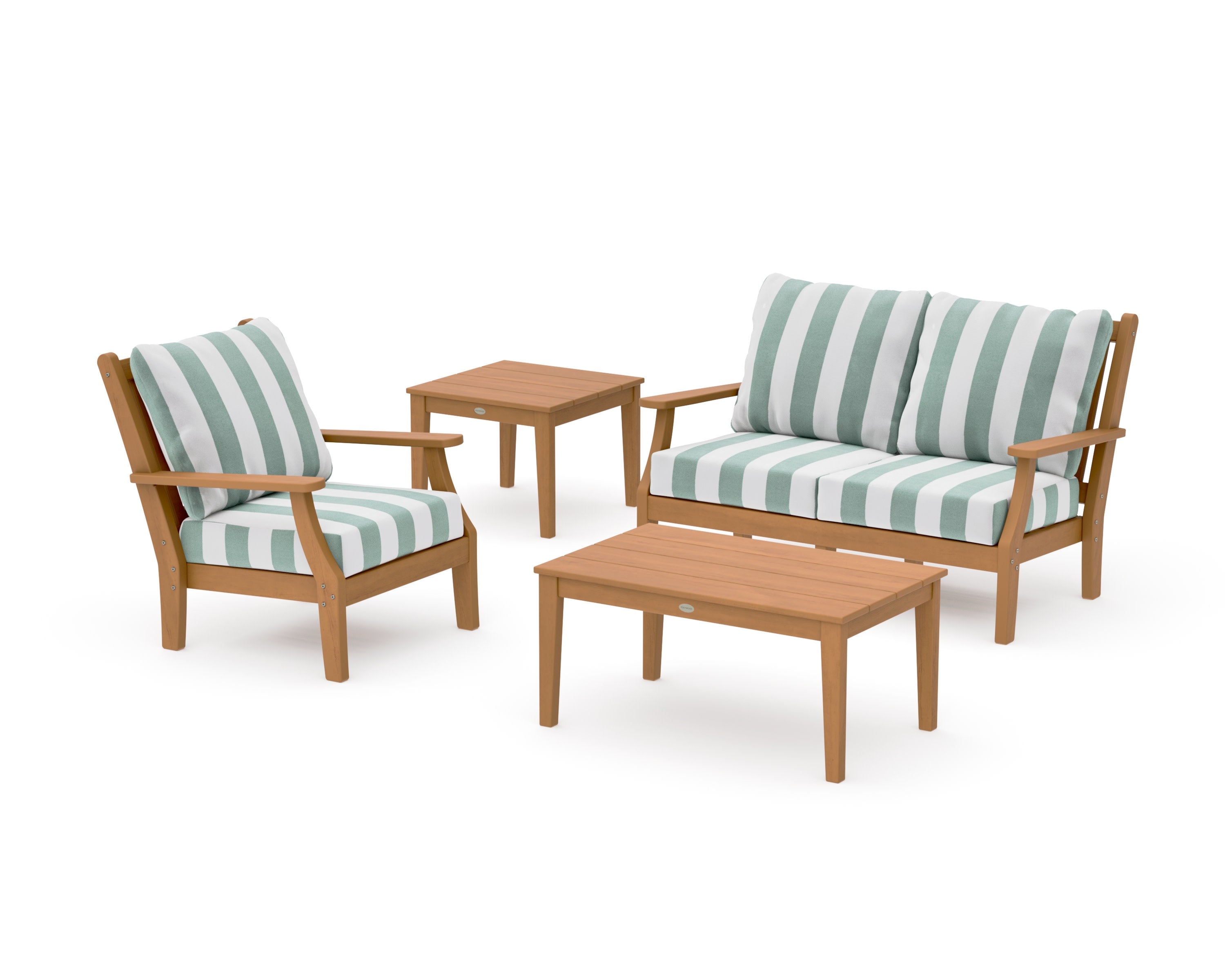 Wovendale 4-Piece Deep Seating Set in Natural / Cabana Stripe Glacier Spa