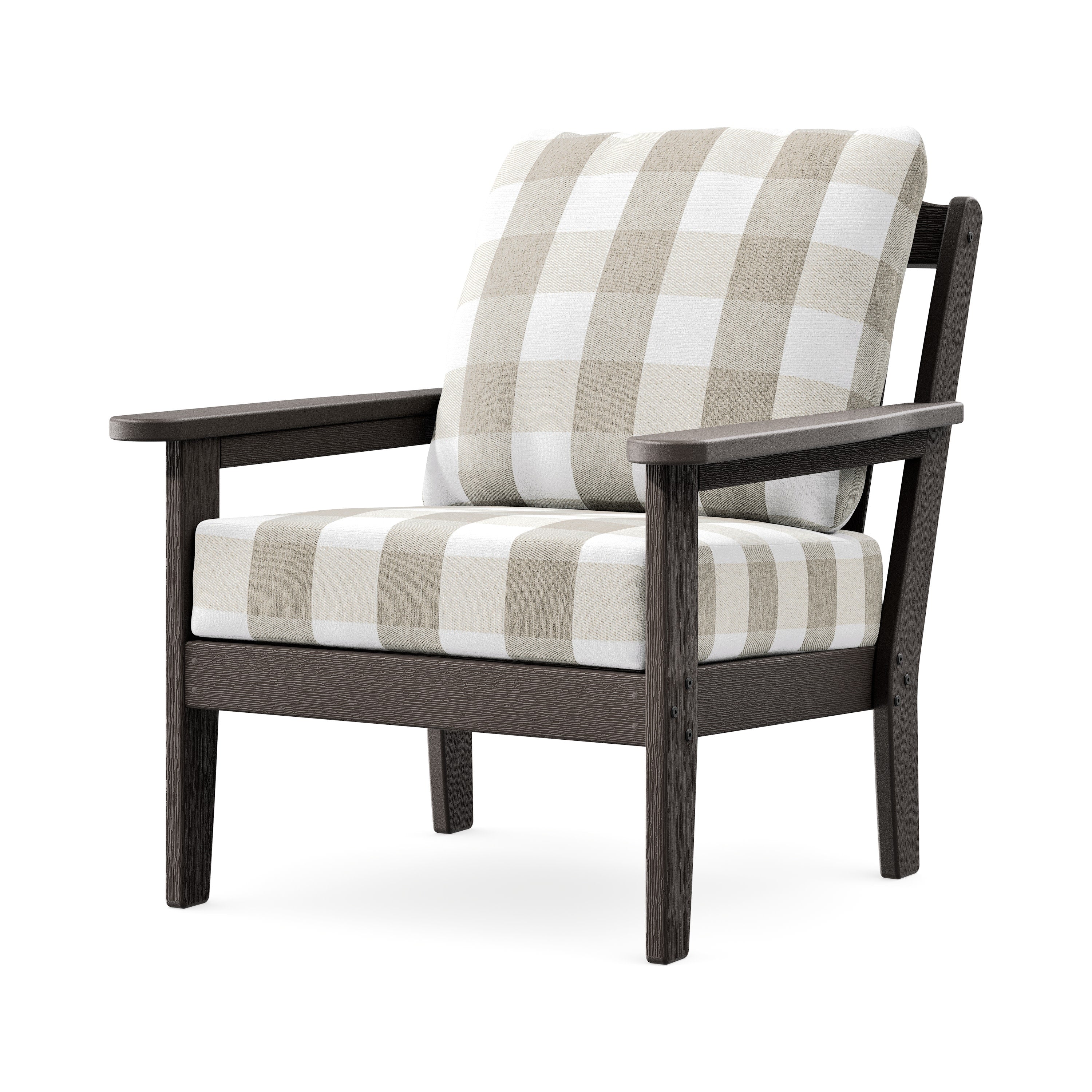 Cottage Deep Seating Chair in Vintage Coffee / Buffalo Plaid Dune Burlap