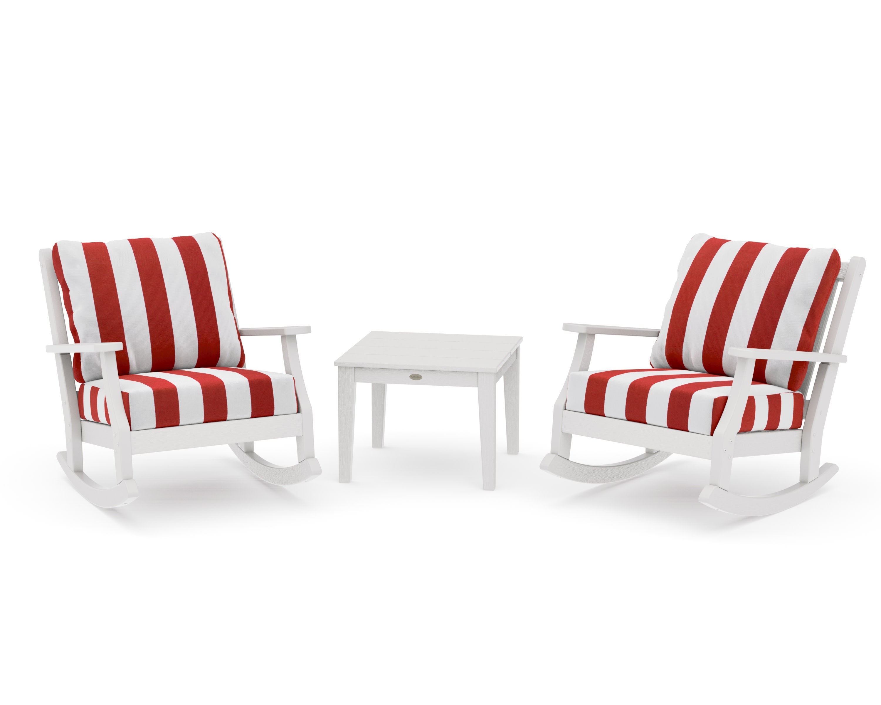 Wovendale 3-Piece Deep Seating Rocker Set in Vintage White / Cabana Stripe Crimson
