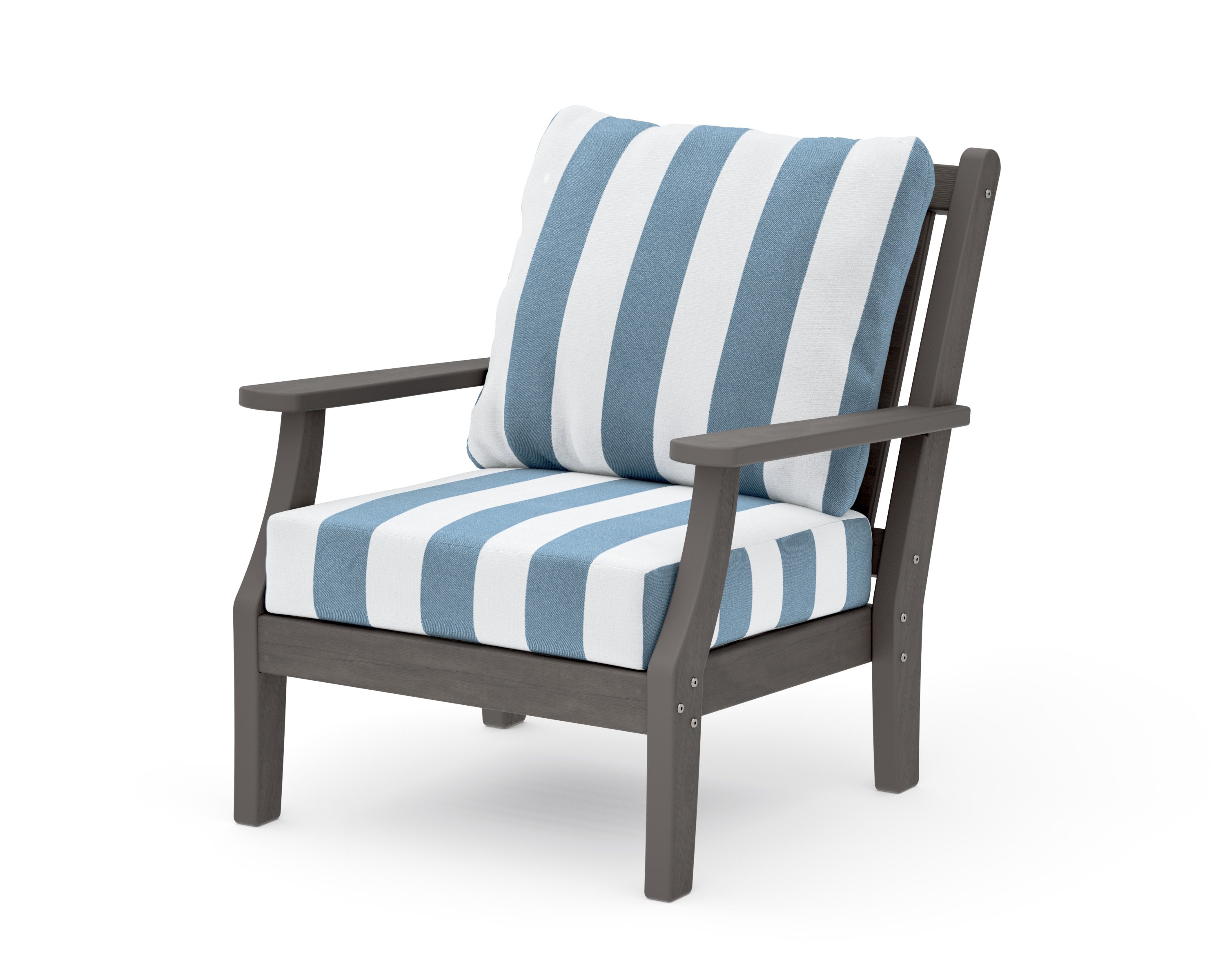 Wovendale Deep Seating Chair in Driftwood / Cabana Stripe Sky Blue
