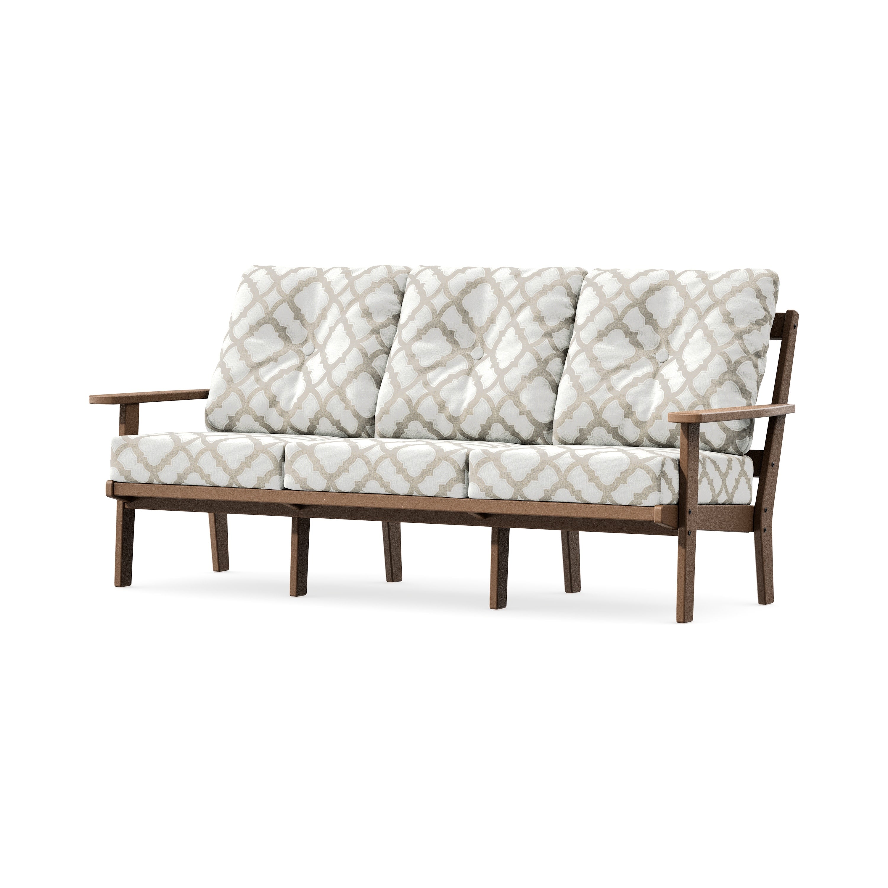 PrairieDeep Seating Sofa in Teak / Trellis Dune Burlap