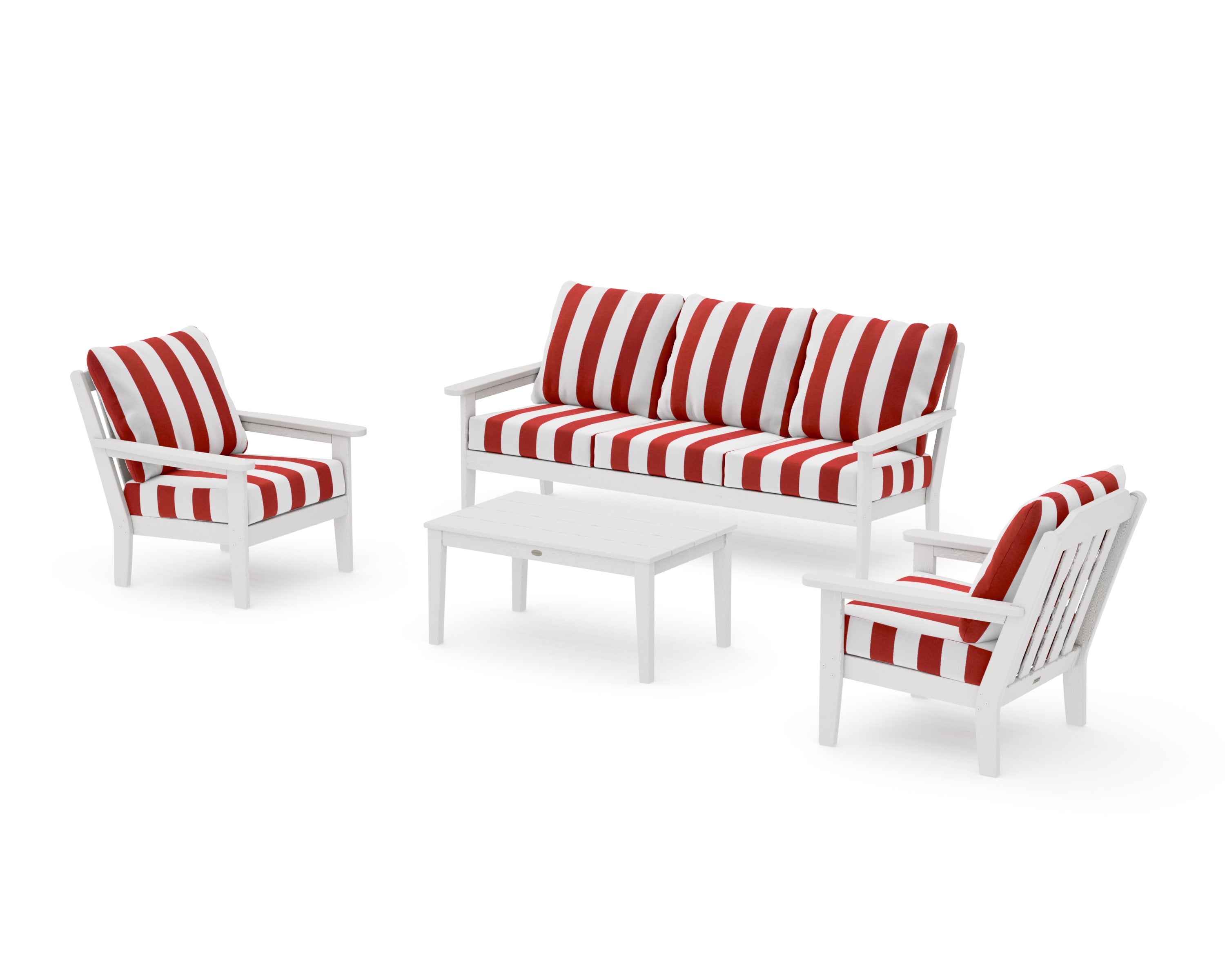 Cottage 4-Piece Deep Seating Set with Sofa in Vintage White / Cabana Stripe Crimson