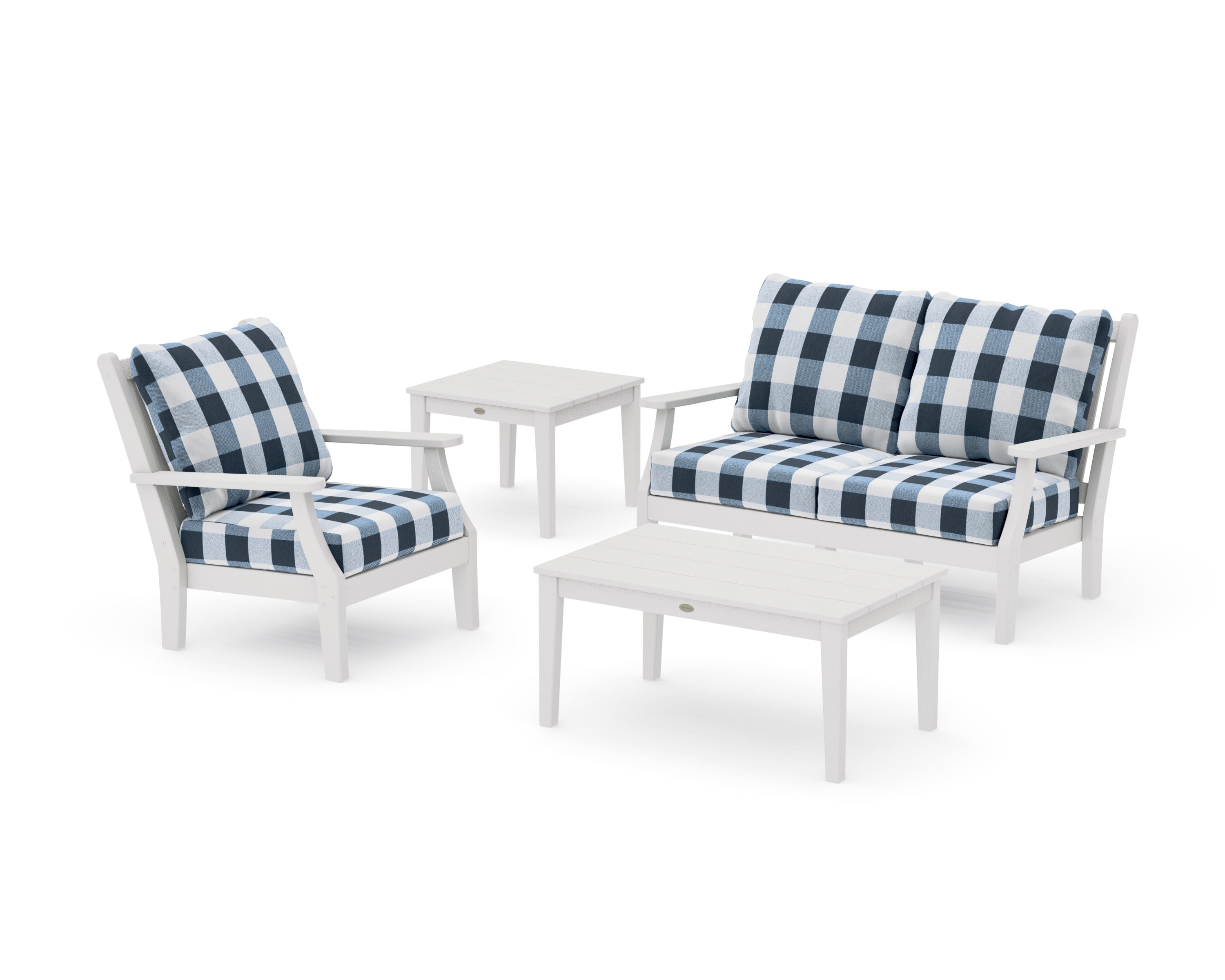 Wovendale 4-Piece Deep Seating Set in Vintage White / Buffalo Plaid Marine Indigo