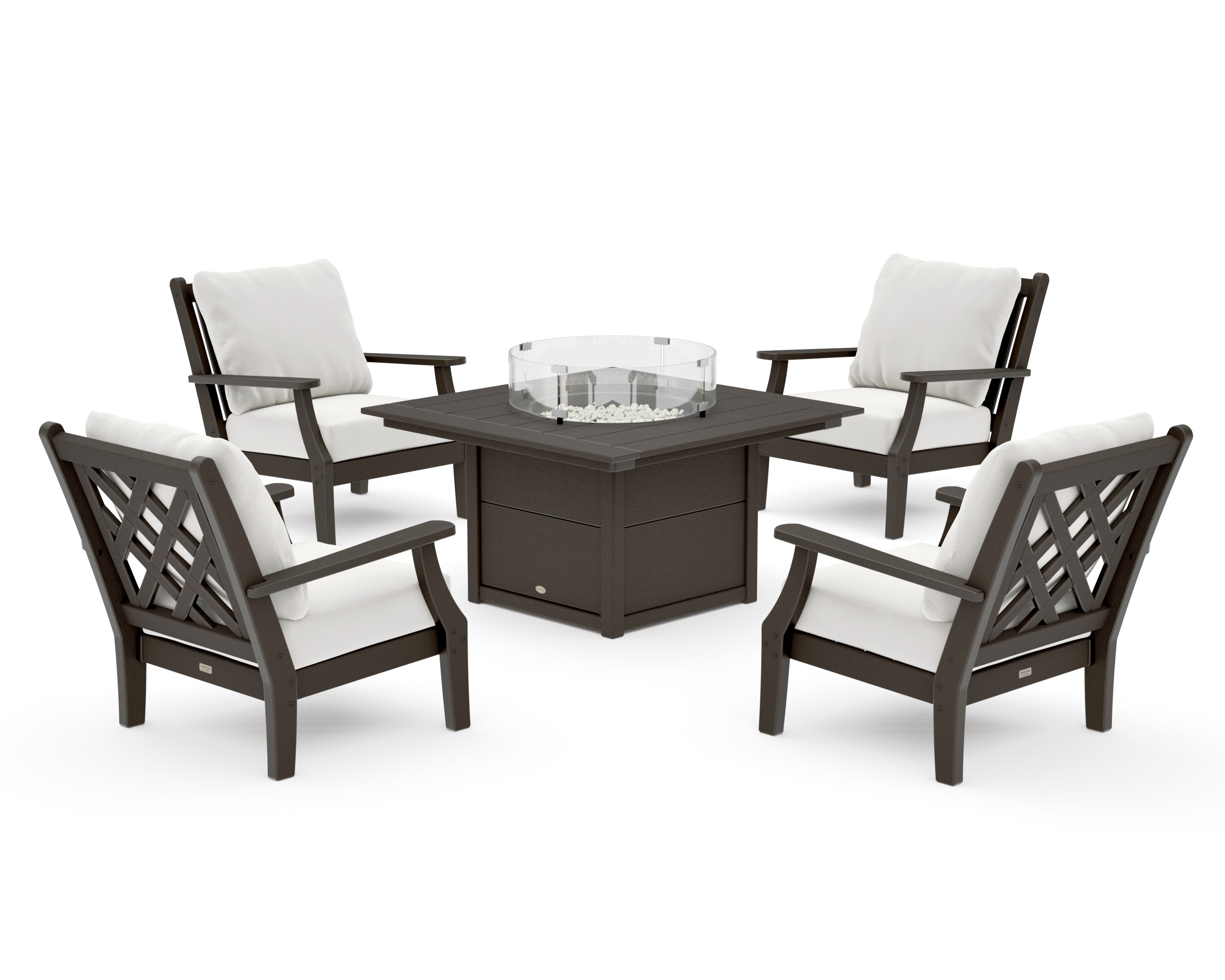 Wovendale 5-Piece Deep Seating Set with Fire Pit Table in Vintage Coffee / Natural Linen