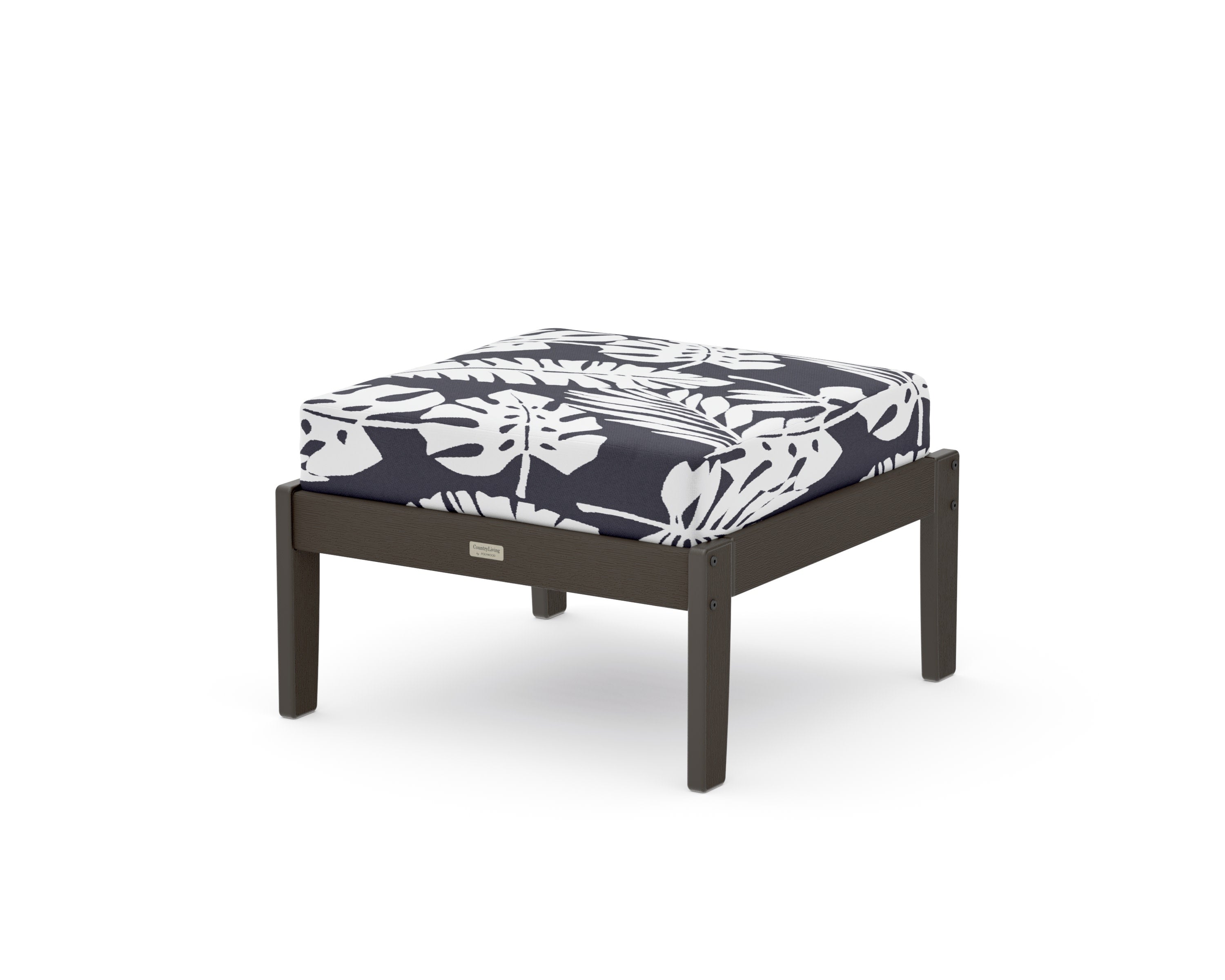 Cottage Deep Seating Ottoman in Vintage Coffee / Leaf Navy