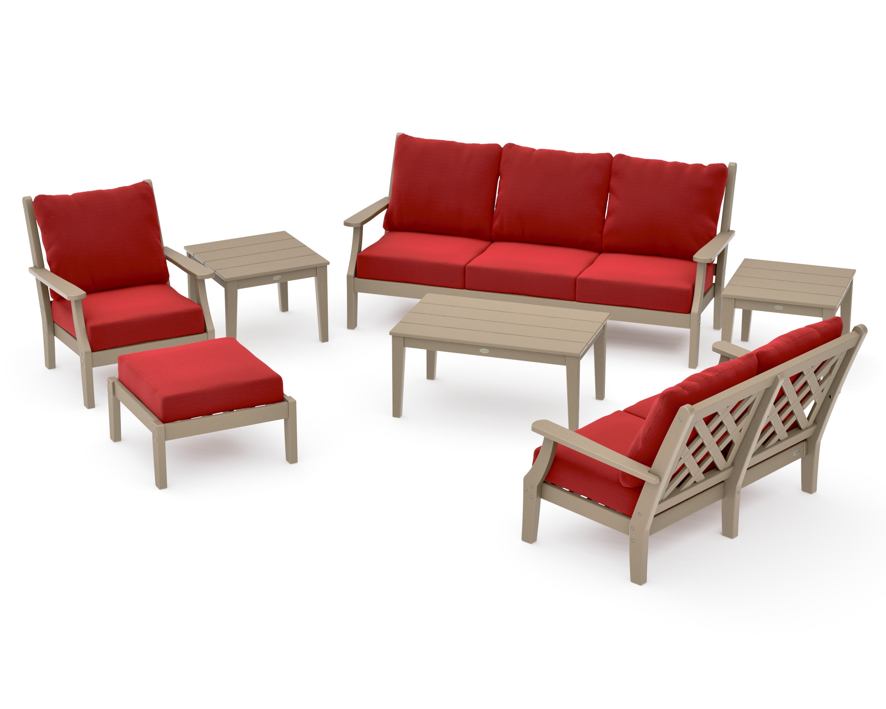 Wovendale 7-Piece Deep Seating Set in Vintage Sahara / Crimson Linen