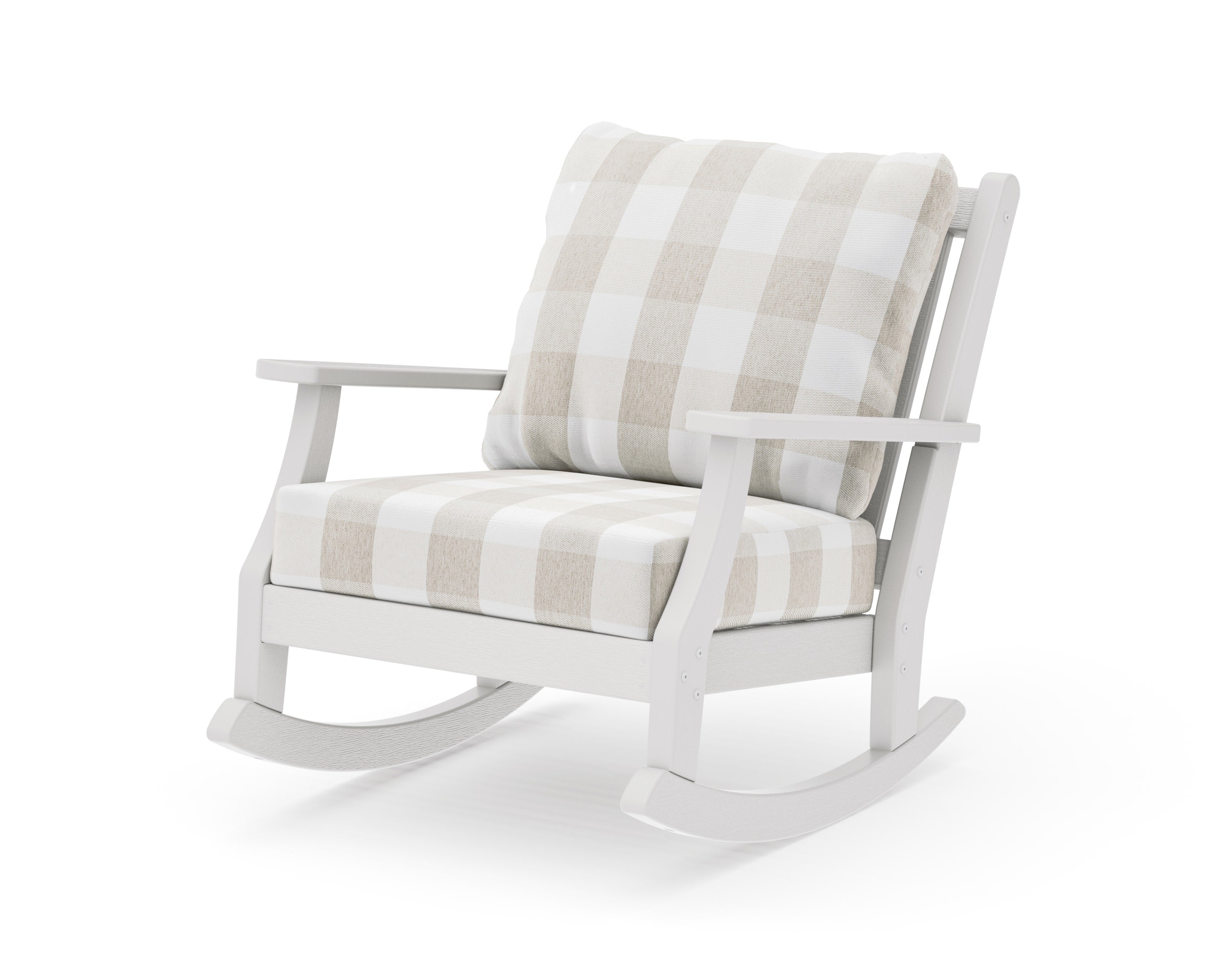 Wovendale Deep Seating Rocking Chair in Vintage White / Buffalo Plaid Dune Burlap