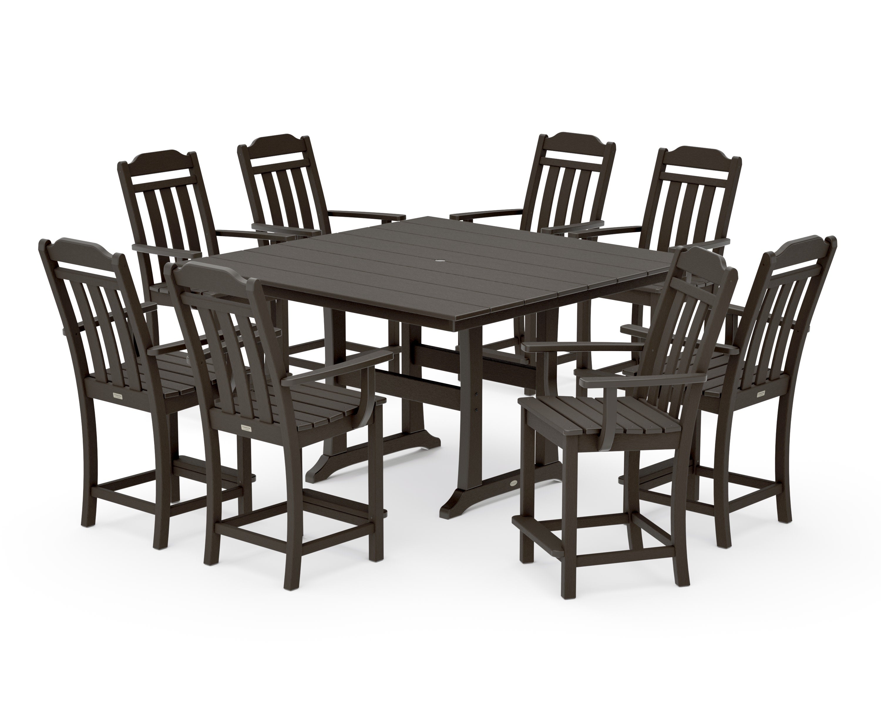 Cottage 9-Piece Square Farmhouse Counter Set with Trestle Legs in Vintage Coffee