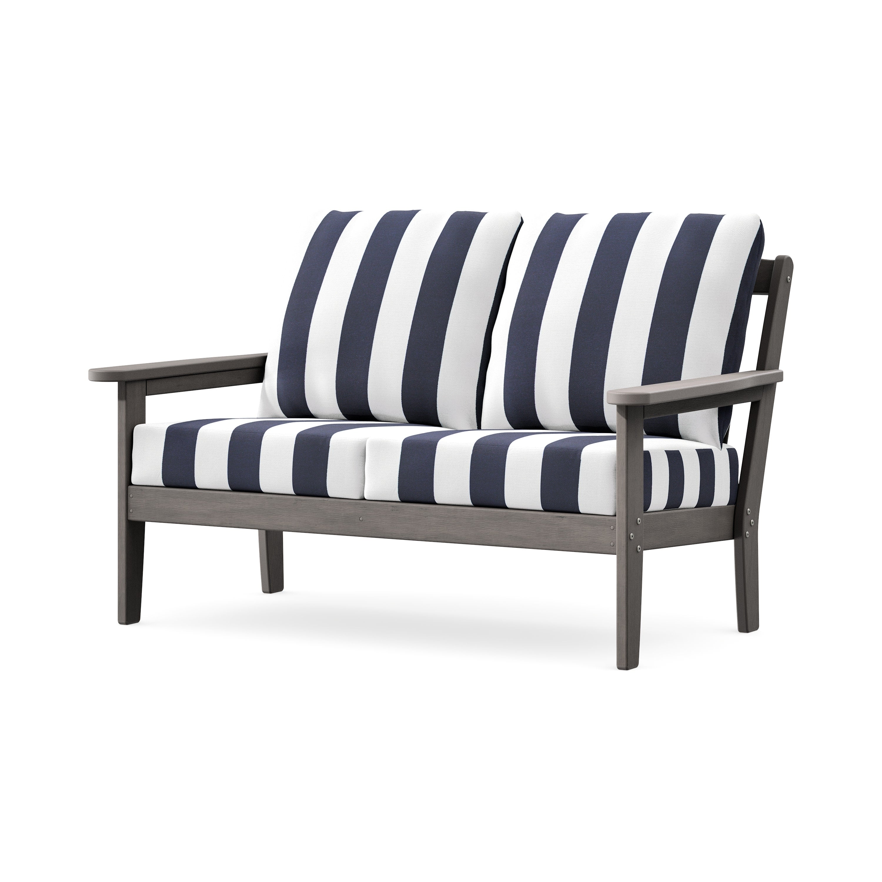 Cottage Deep Seating Loveseat in Driftwood / Cabana Stripe Navy