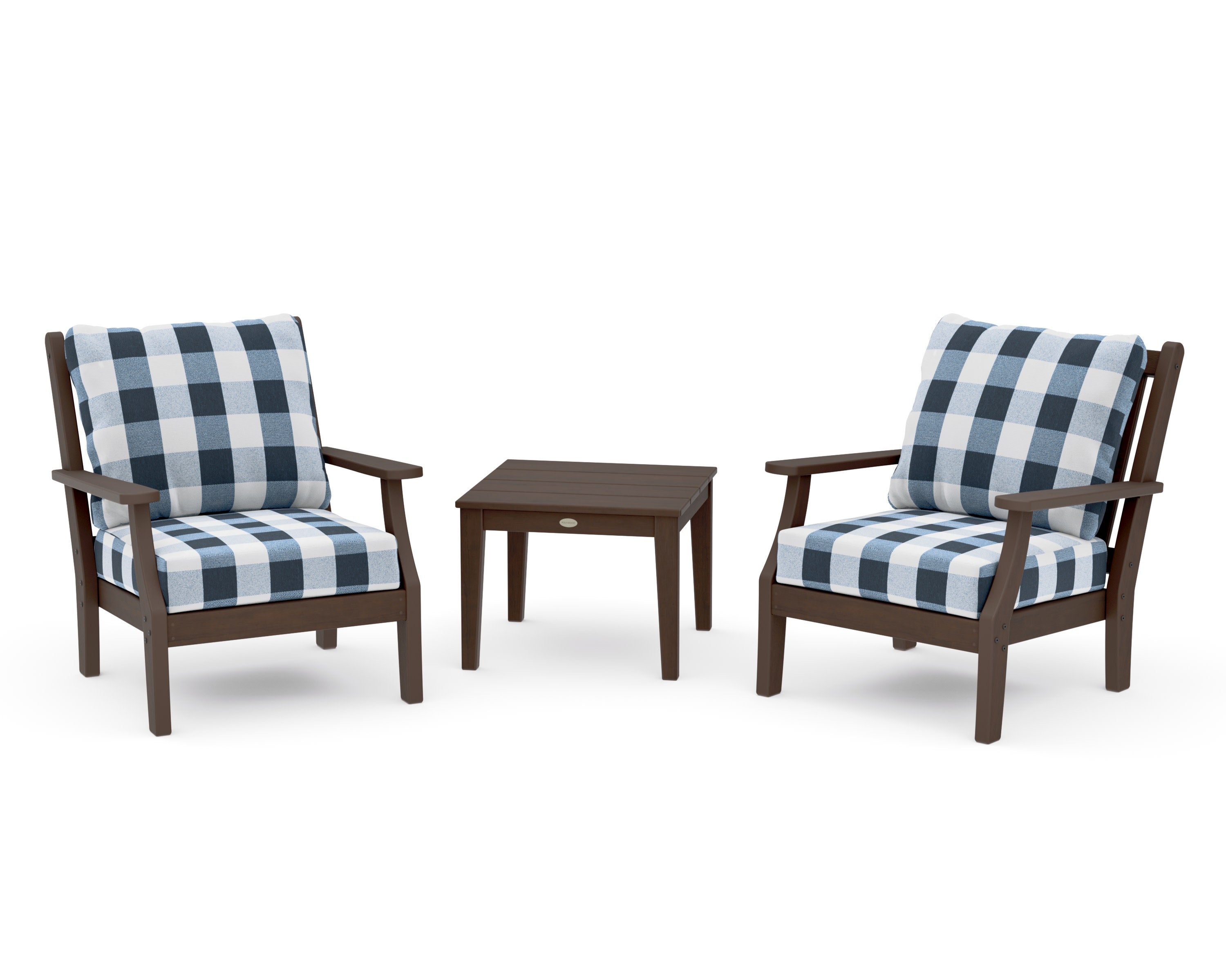 Wovendale 3-Piece Deep Seating Set in Kona / Buffalo Plaid Marine Indigo