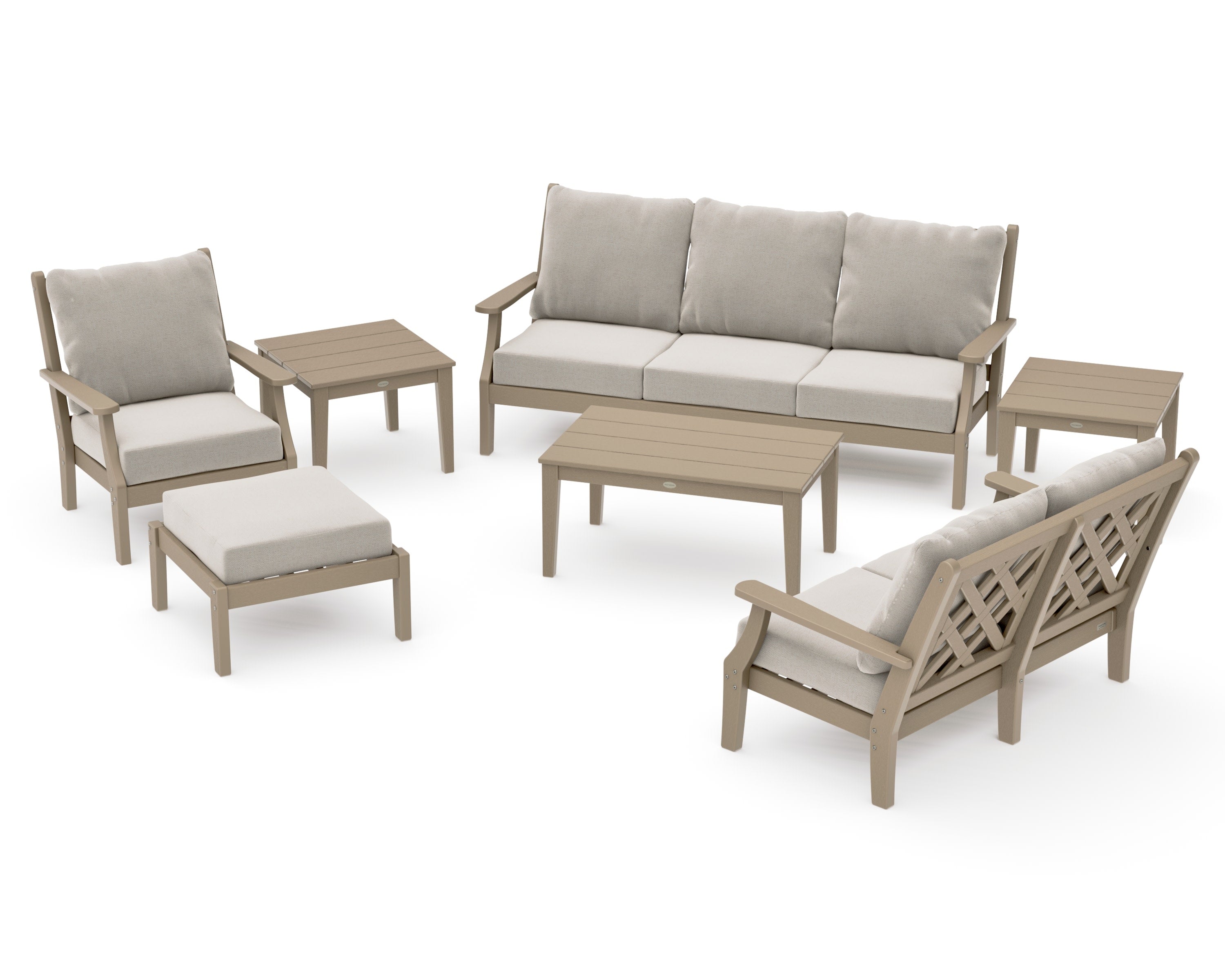Wovendale 7-Piece Deep Seating Set in Vintage Sahara / Dune Burlap