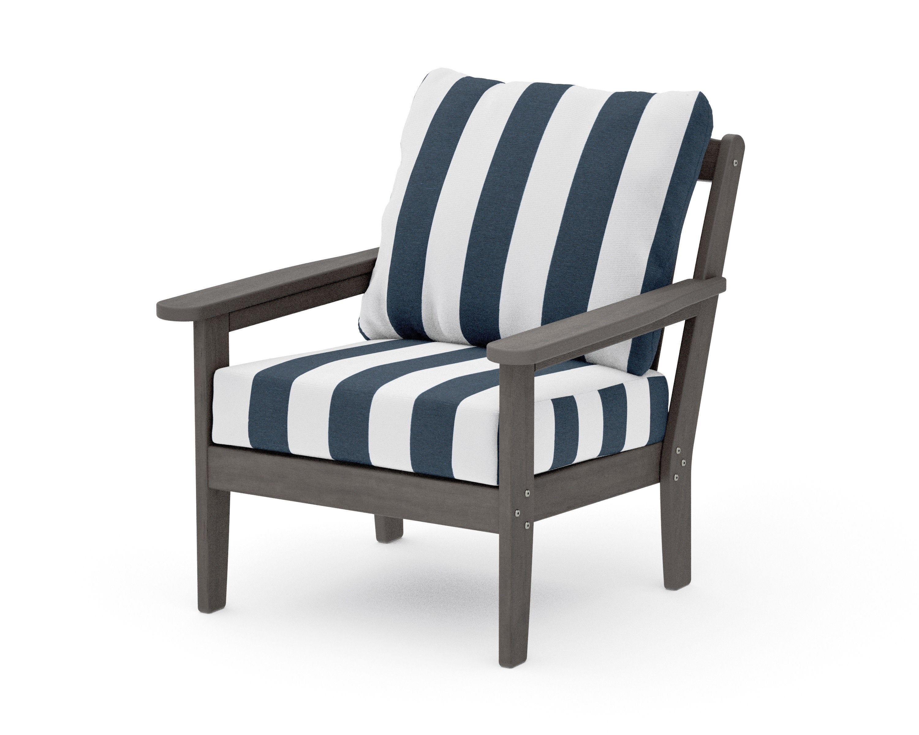 Cottage Deep Seating Chair in Driftwood / Cabana Stripe Marine Indigo
