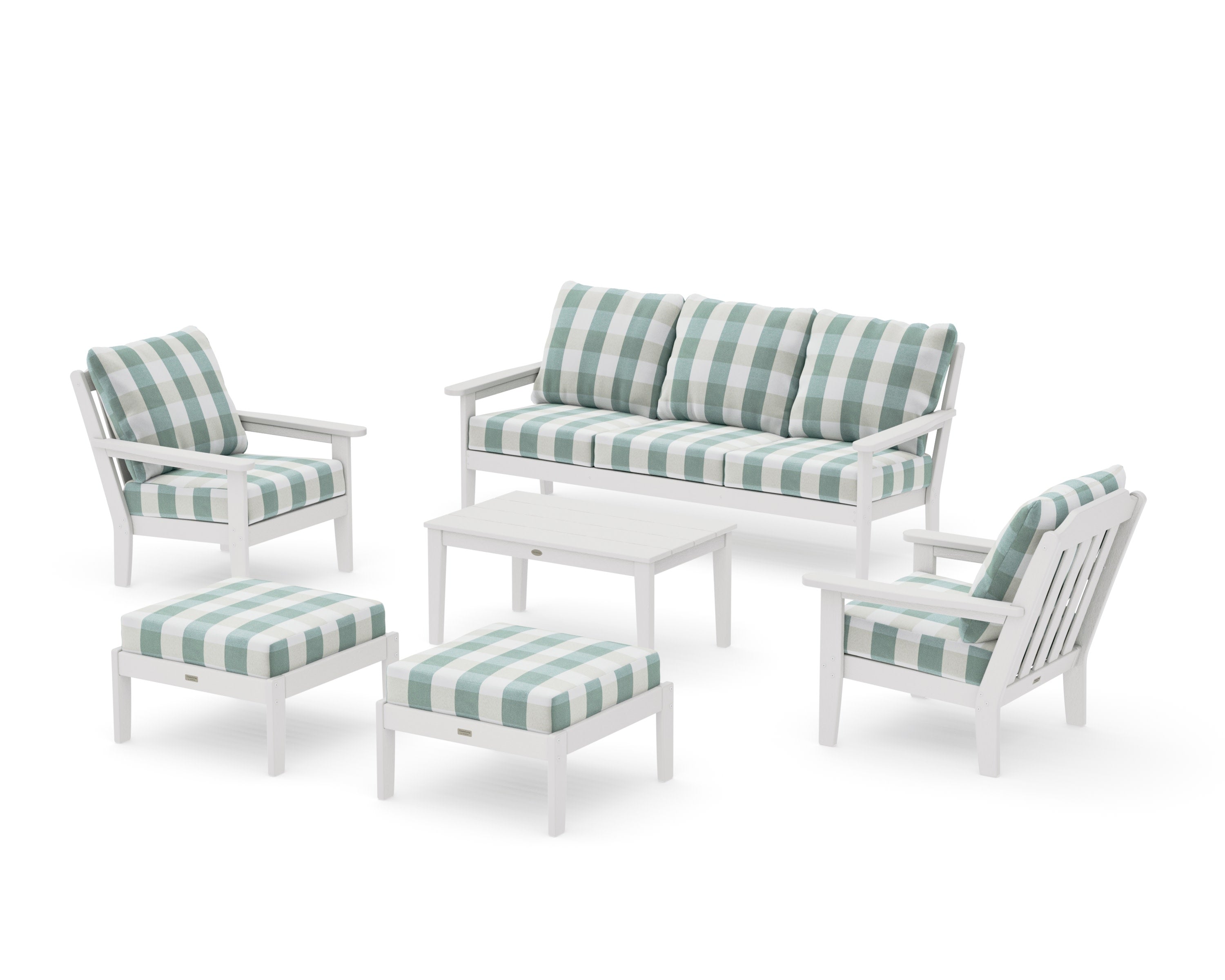 Cottage 6-Piece Lounge Sofa Set in Vintage White / Buffalo Plaid Glacier Spa